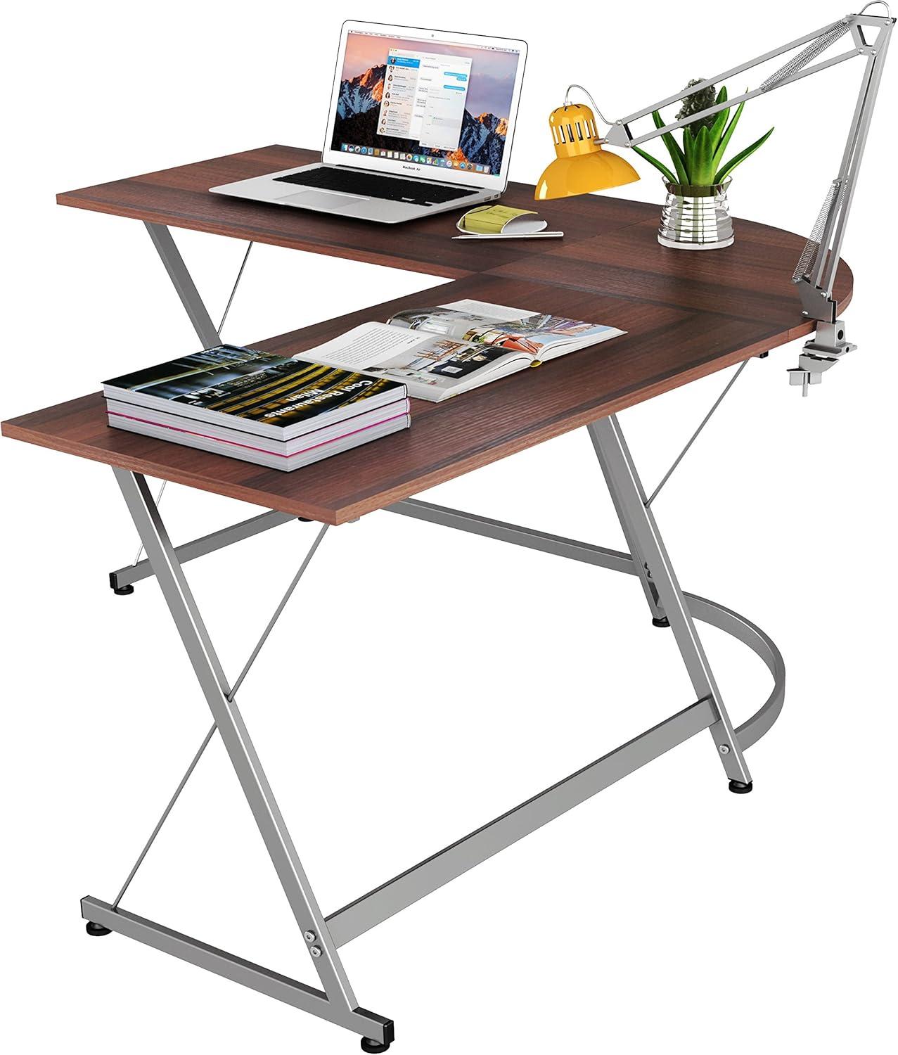 shw l-shaped home office corner adjustable desk wood top, espresso