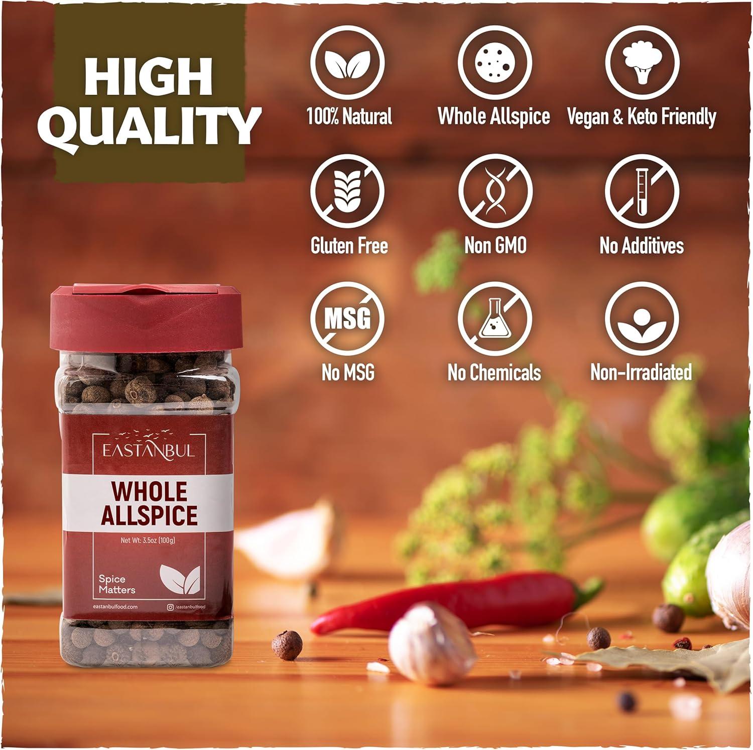 Eastanbul Allspice Berries Whole, Whole Allspice, Pimento Seeds, 3.5oz