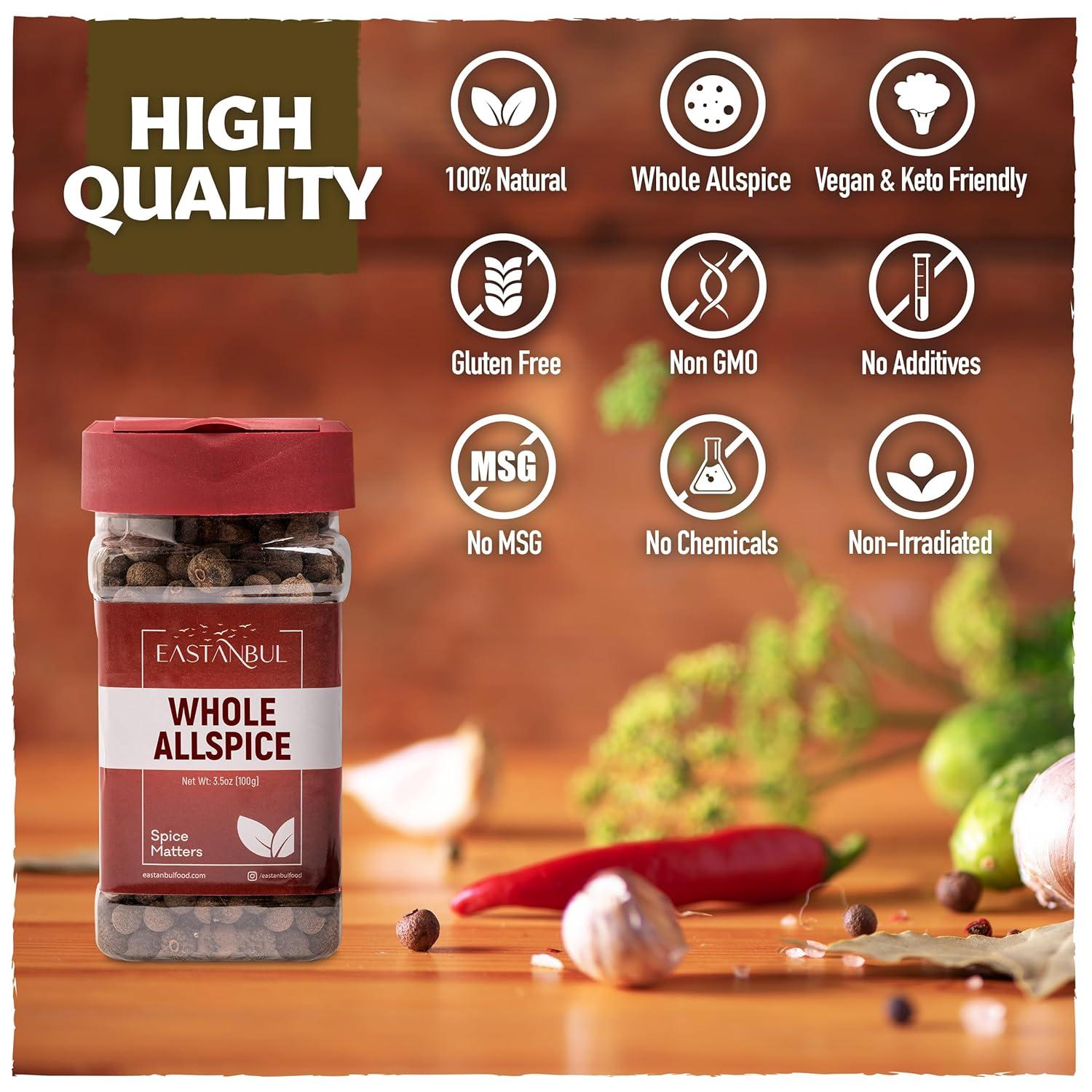 Eastanbul Allspice Berries Whole, Whole Allspice, Pimento Seeds, 3.5oz