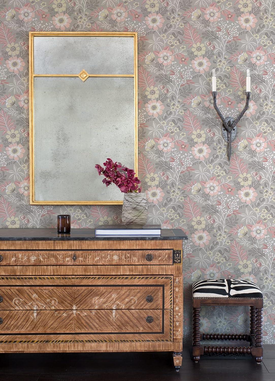 Voysey Pink and Taupe Floral Non-Woven Wallpaper