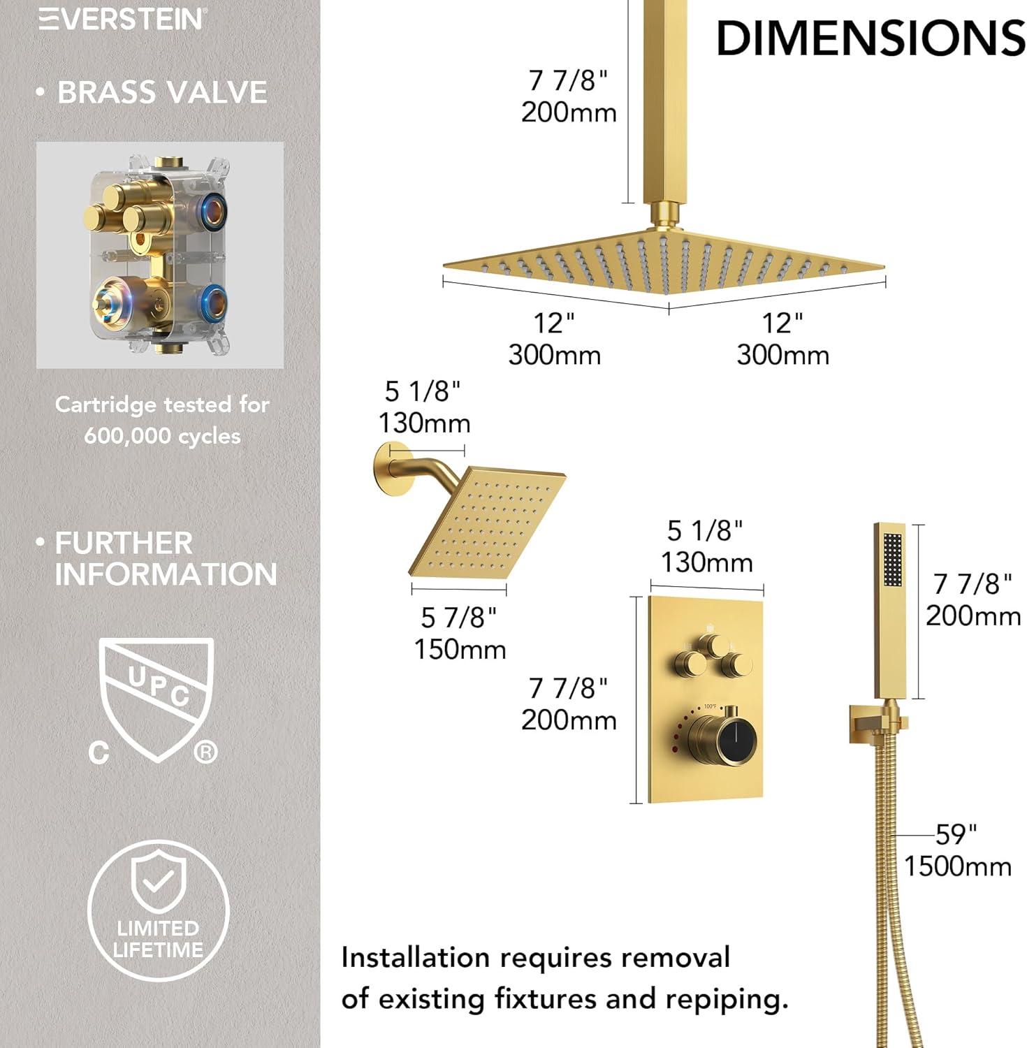Pressure Balancing Shower Faucet 12" High-Pressure Dual Showerheads with LCD Display