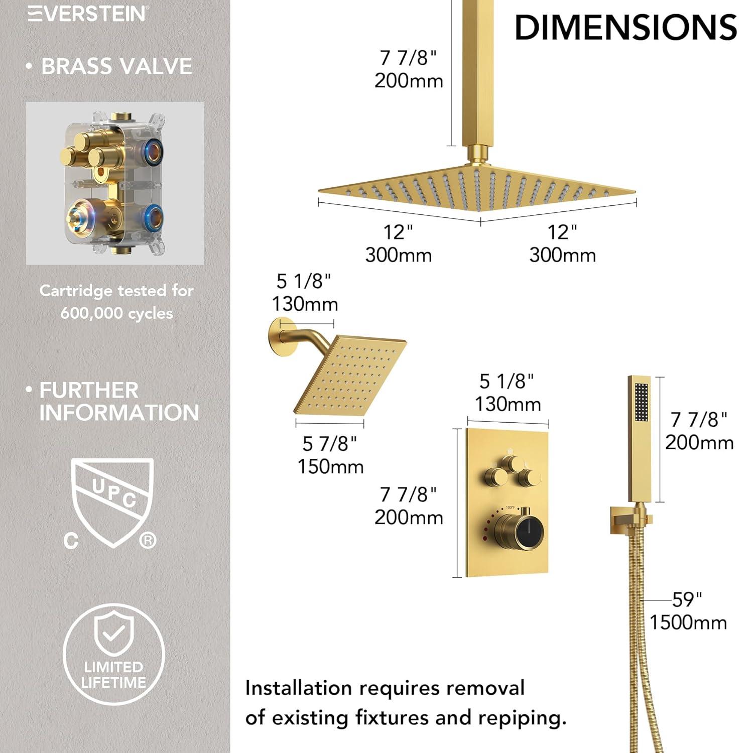 Pressure Balancing Shower Faucet 12" High-Pressure Dual Showerheads with LCD Display