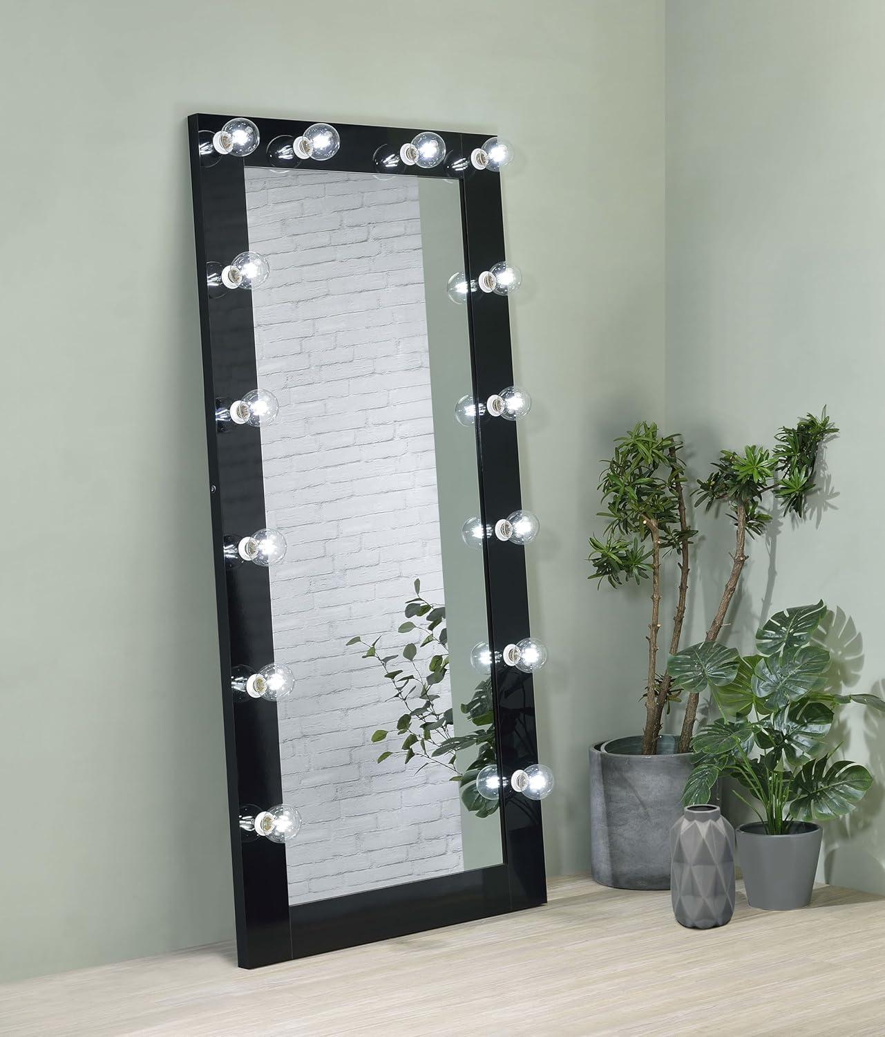 Black High Gloss Full Length Rectangular Wood Floor Mirror