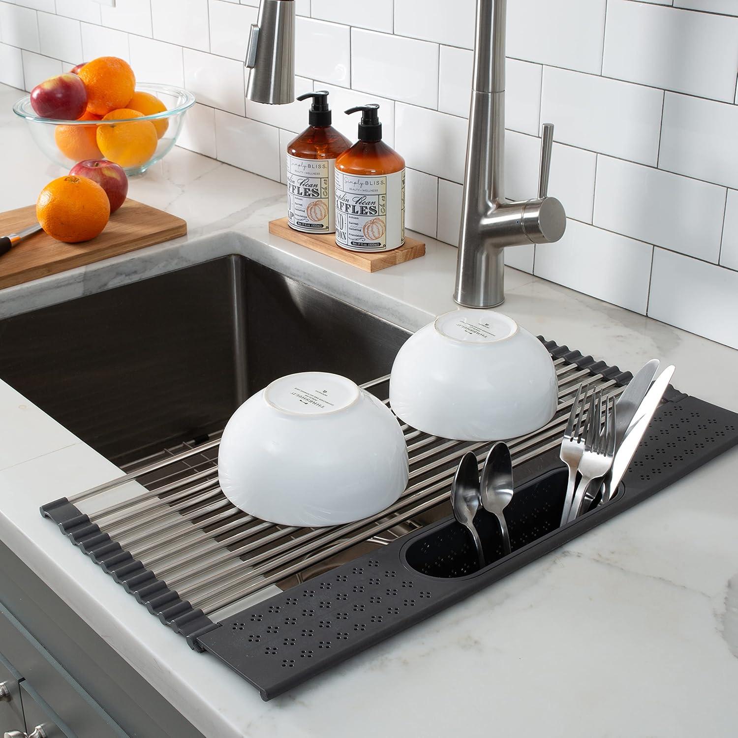 Kitchen Details Adjustable Stainless Steel Over The Sink Dish Rack