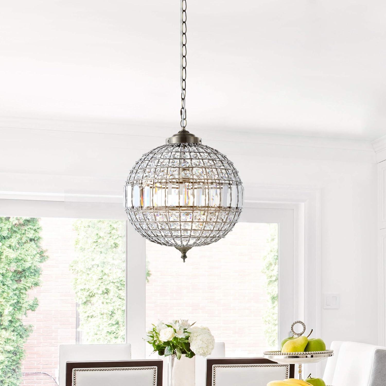 JONATHAN  Y Georgina 16" Crystal Contemporary Transitional 1 -Light Antique Brass Glam Globe Medium Hanging Pendant light