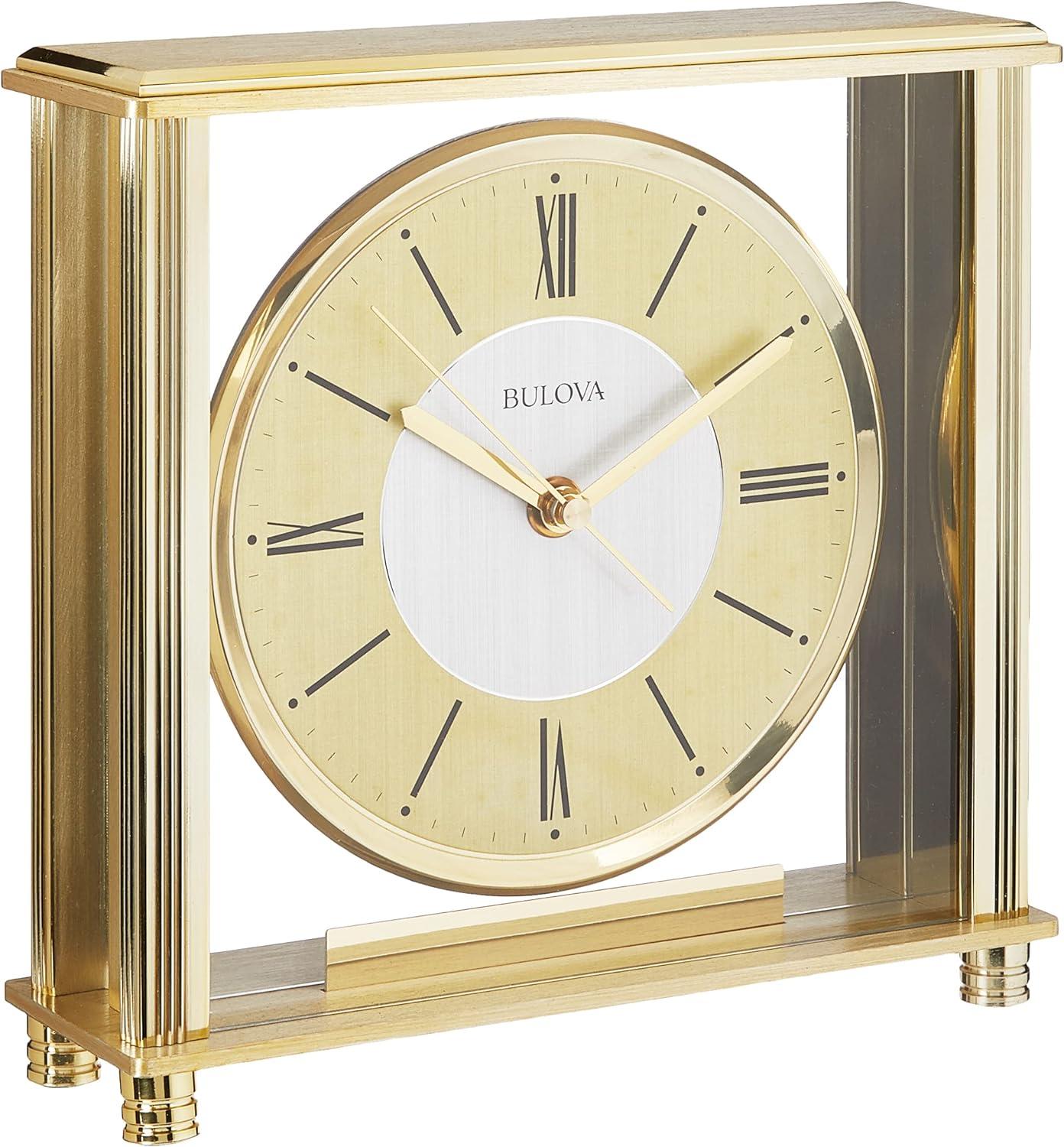 Bulova Brass Roman Numeral Quartz Table Clock