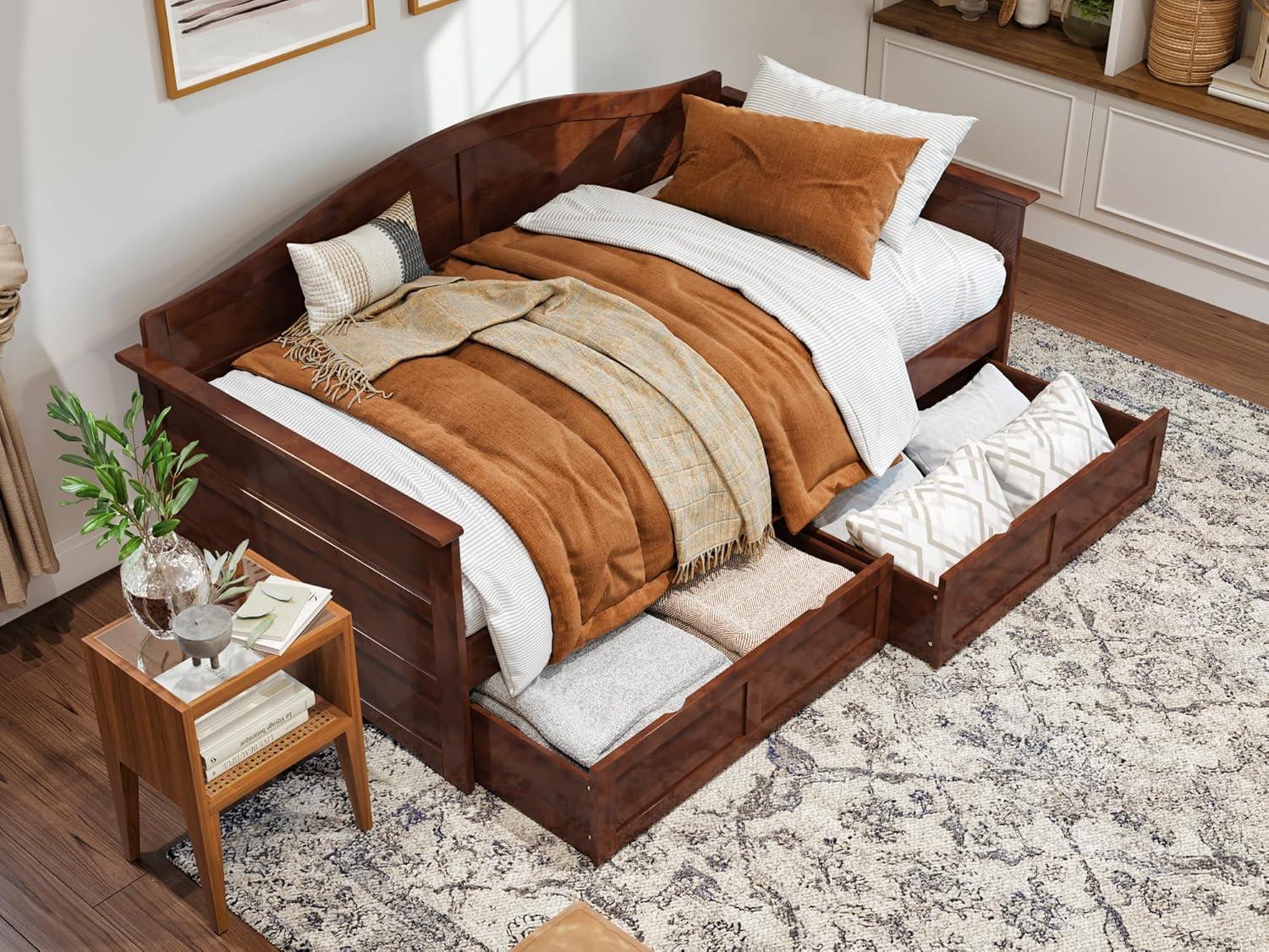 Acadia Walnut Twin Wood Daybed with 2 Storage Drawers