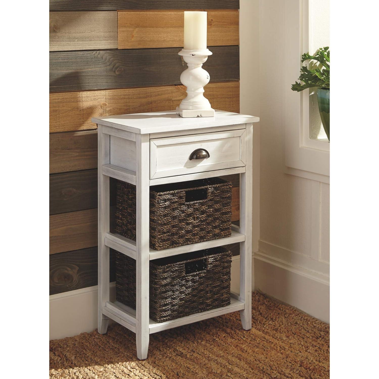 Signature Design by Ashley Oslember Modern Farmhouse Accent End Table with 2 Removable Baskets, White
