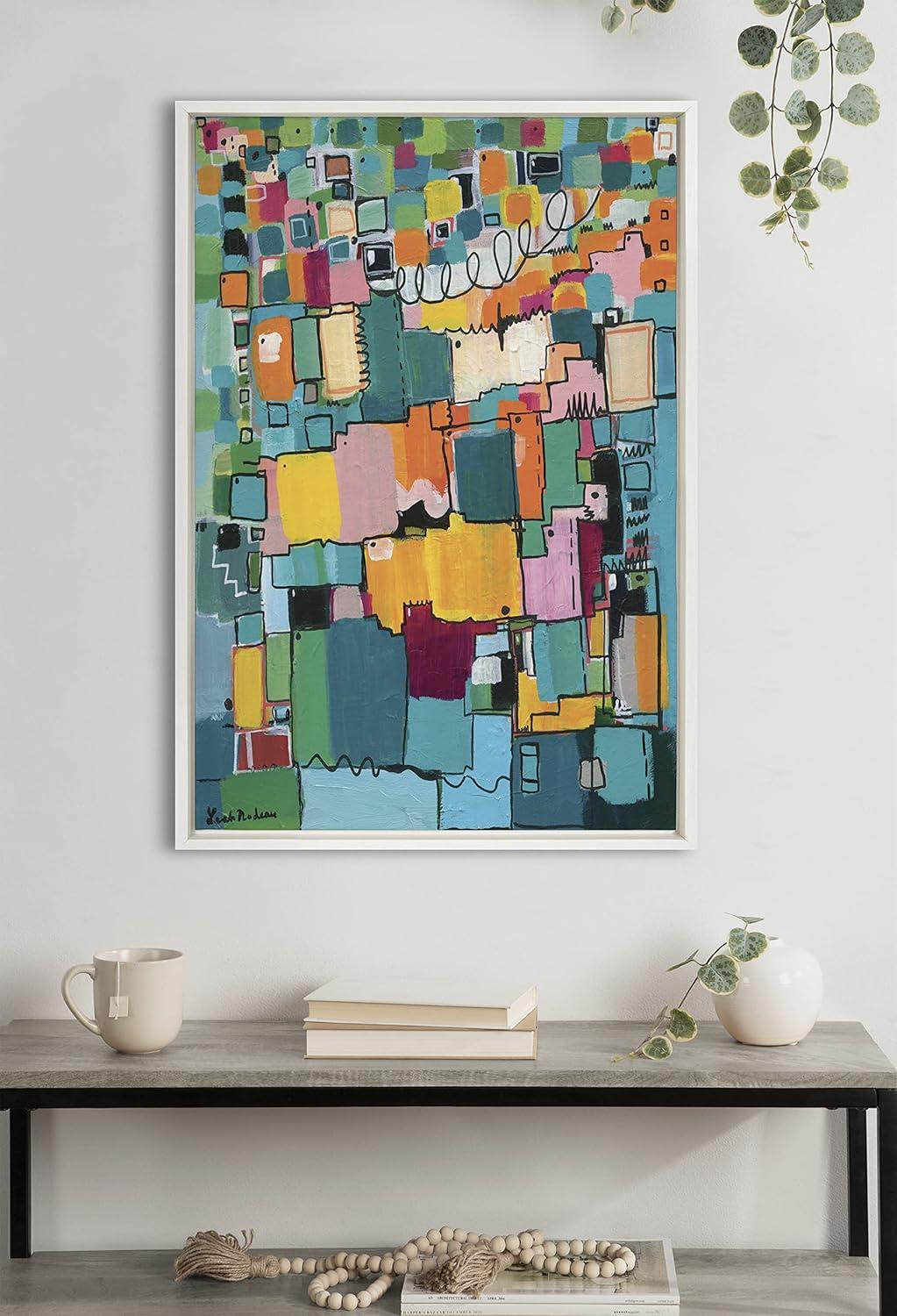 Kate and Laurel Sylvie Afternoon Delight Framed Canvas by Leah Nadeau, 23x33, White