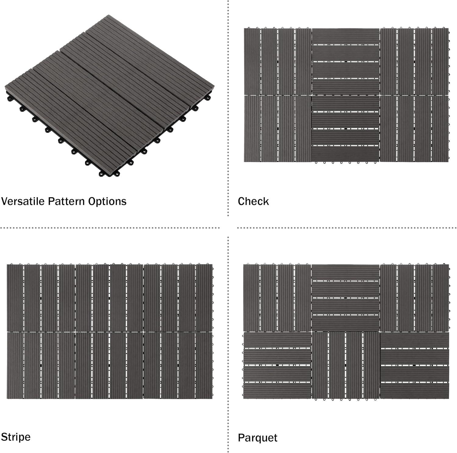 Deck Tiles - 6-Pack Wood Plastic Composite Interlocking Patio Tiles - 5.8SQFT Outdoor Flooring for Balcony, Porch, and Garage by Pure Garden