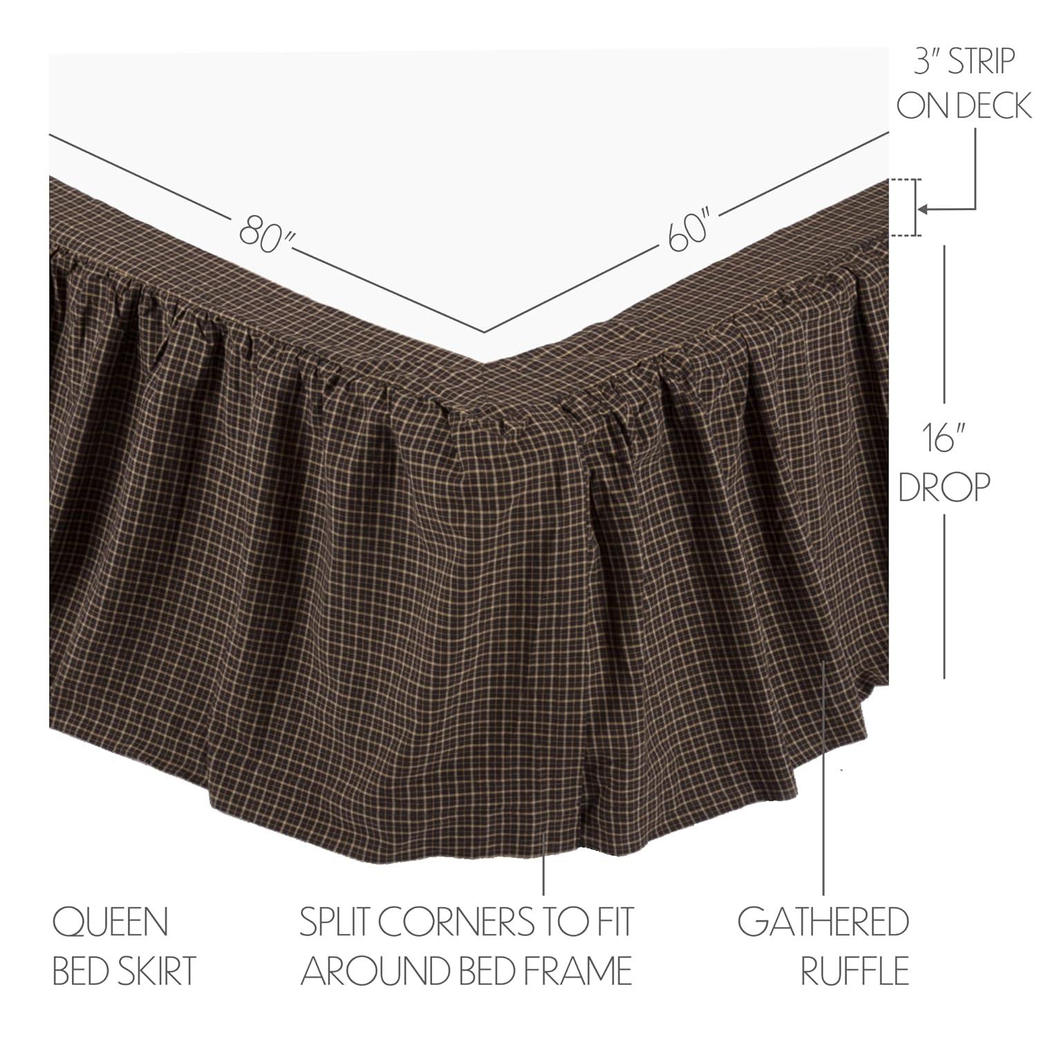 Queen Black and Beige Plaid Cotton Bed Skirt