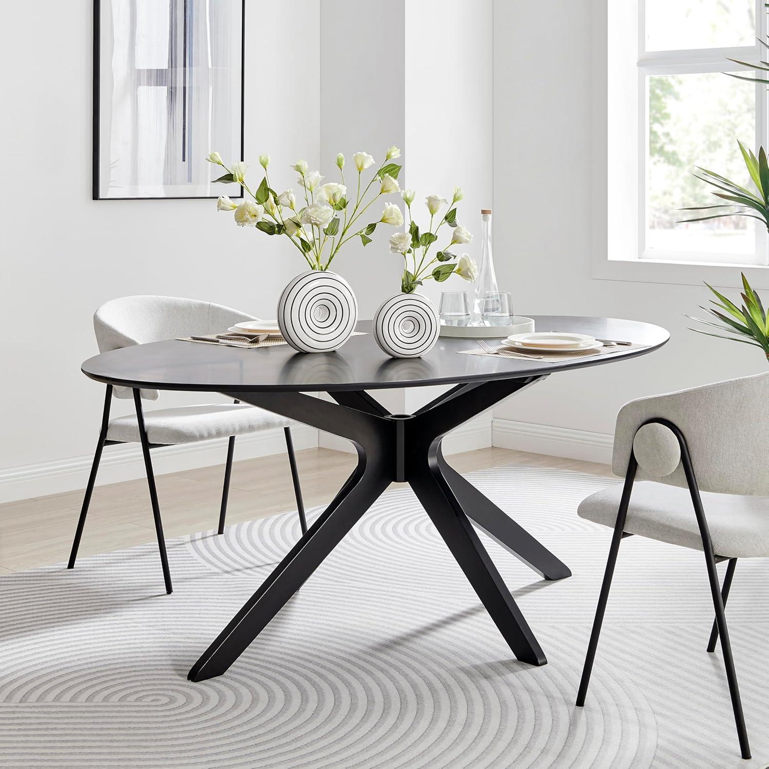 Danya B. Etta Two Piece Glossy Ceramic Black and White Striped Round Hollow Circle Donut Vase Set