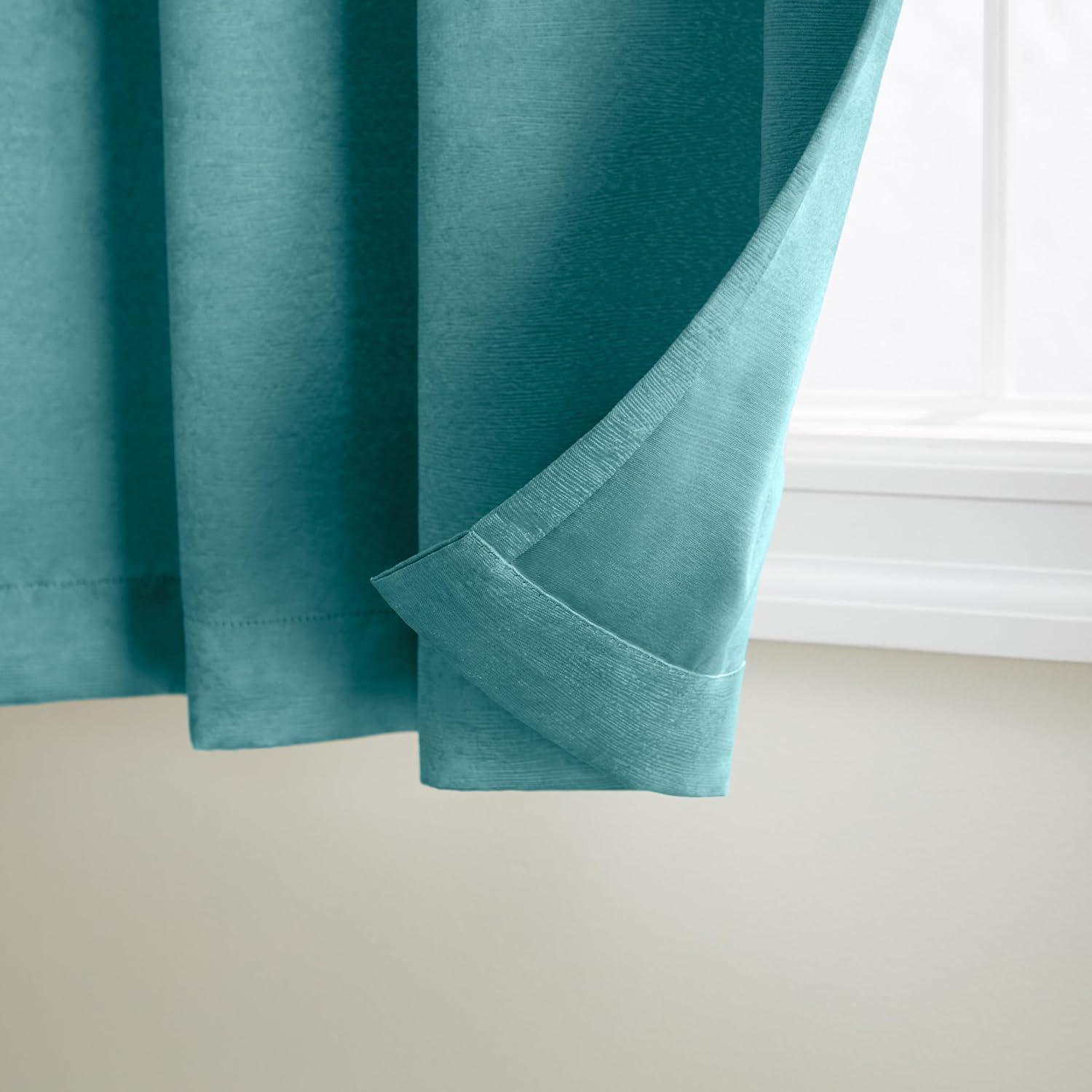 Exclusive Home Oxford Textured Sateen Room Darkening Blackout Grommet Top Curtain Panel Pair, 52"x84", Teal