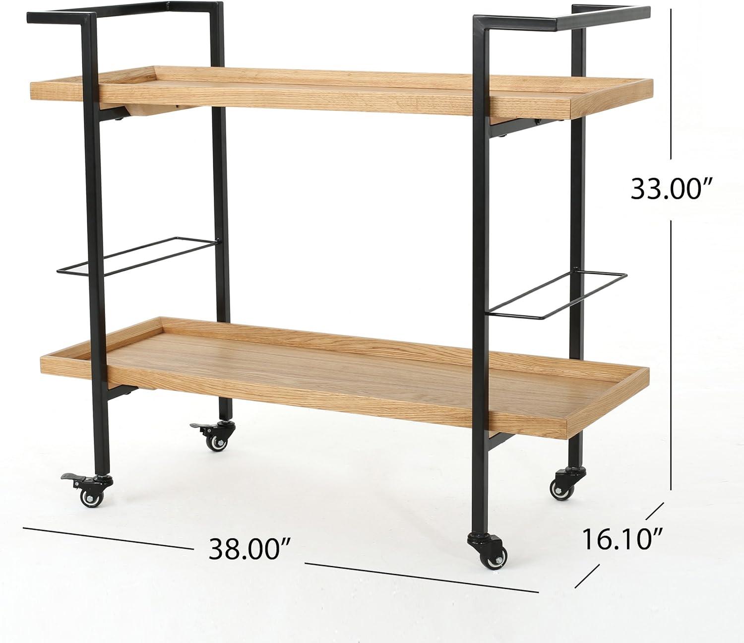 Gerard Natural Wood and Iron Industrial Bar Cart with Storage