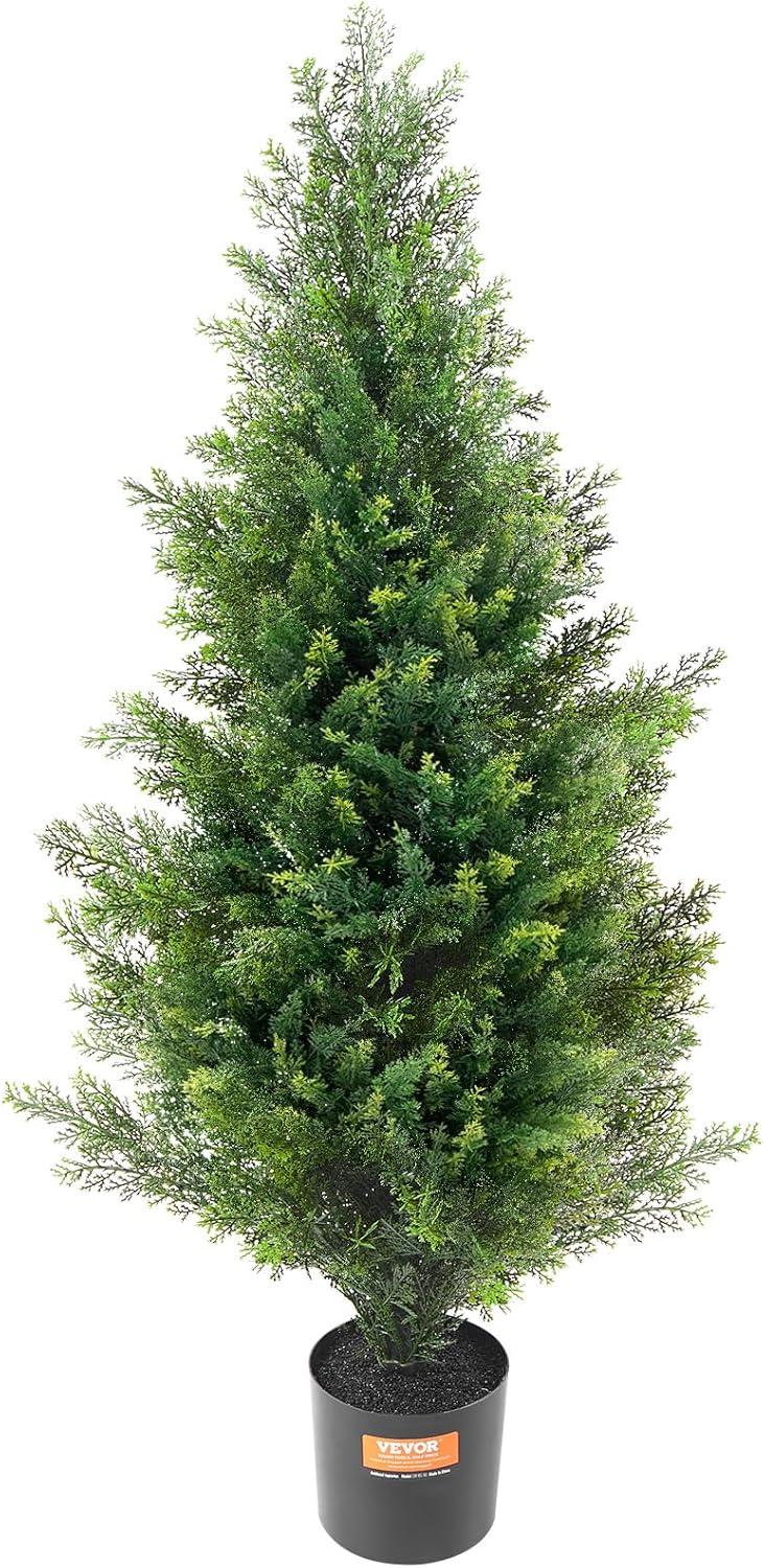 36'' Green Plastic Cypress Topiary Trees with Pots, Set of 2