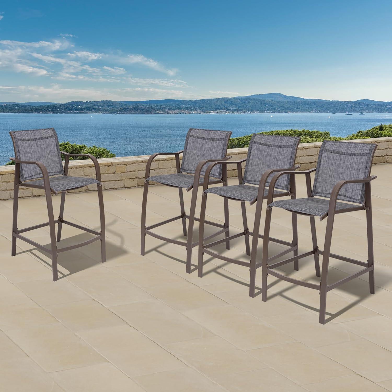 Pellebant Set of 2 Outdoor Counter Height Bar Stools  Aluminum Patio Bar Chairs,Espresso