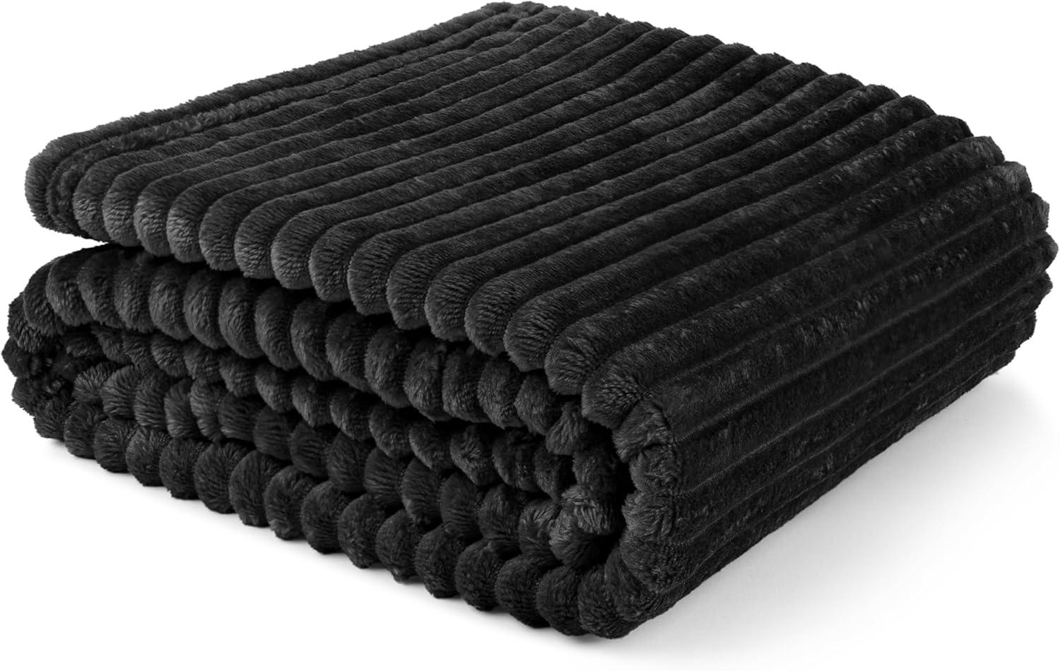 PAVILIA Super Soft Fleece Flannel Ribbed Striped Throw Blanket, Luxury Fuzzy Plush Warm Cozy for Sofa Couch Bed