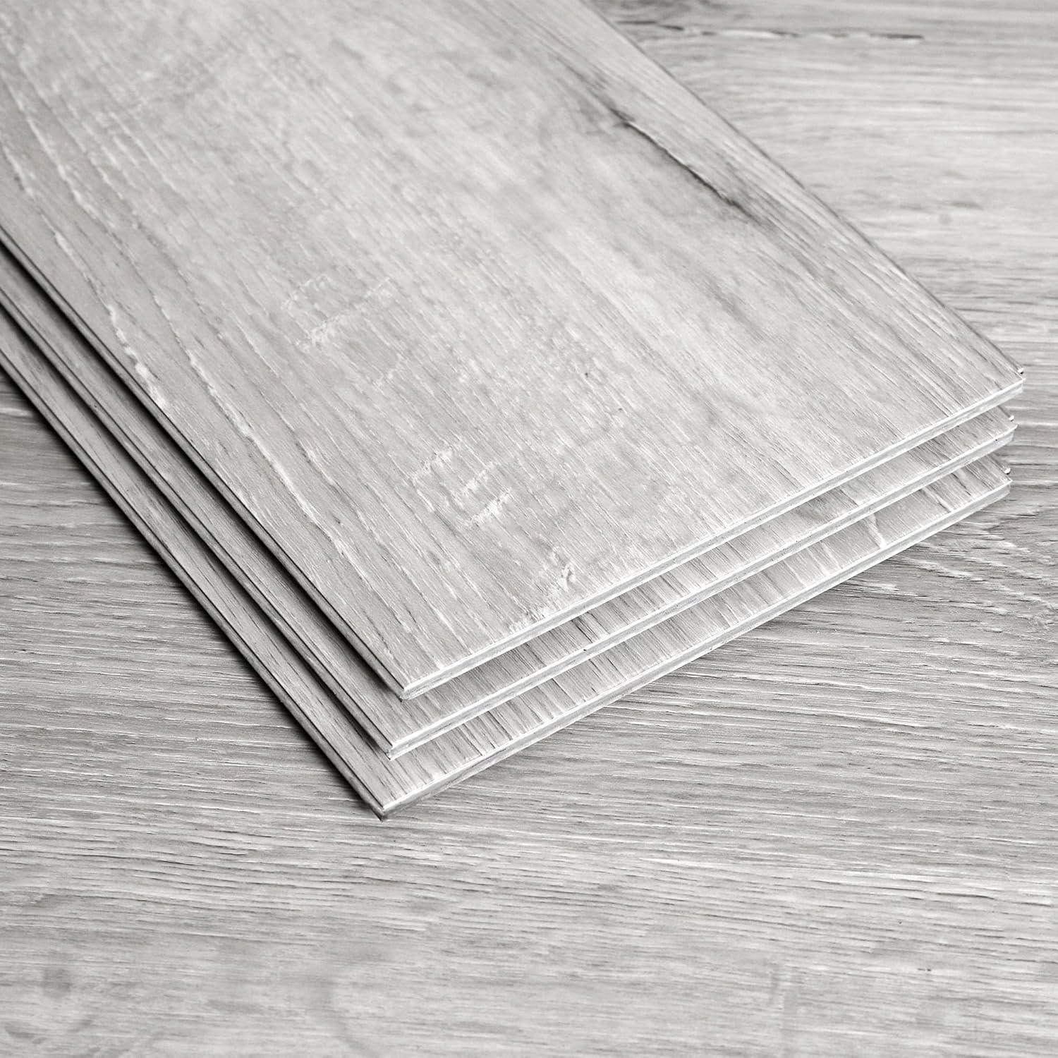 Home Aesthetics 21 SqFt Gray Oak Wood Grain Interlocking Vinyl Floor Planks 36"X6" 14pcs