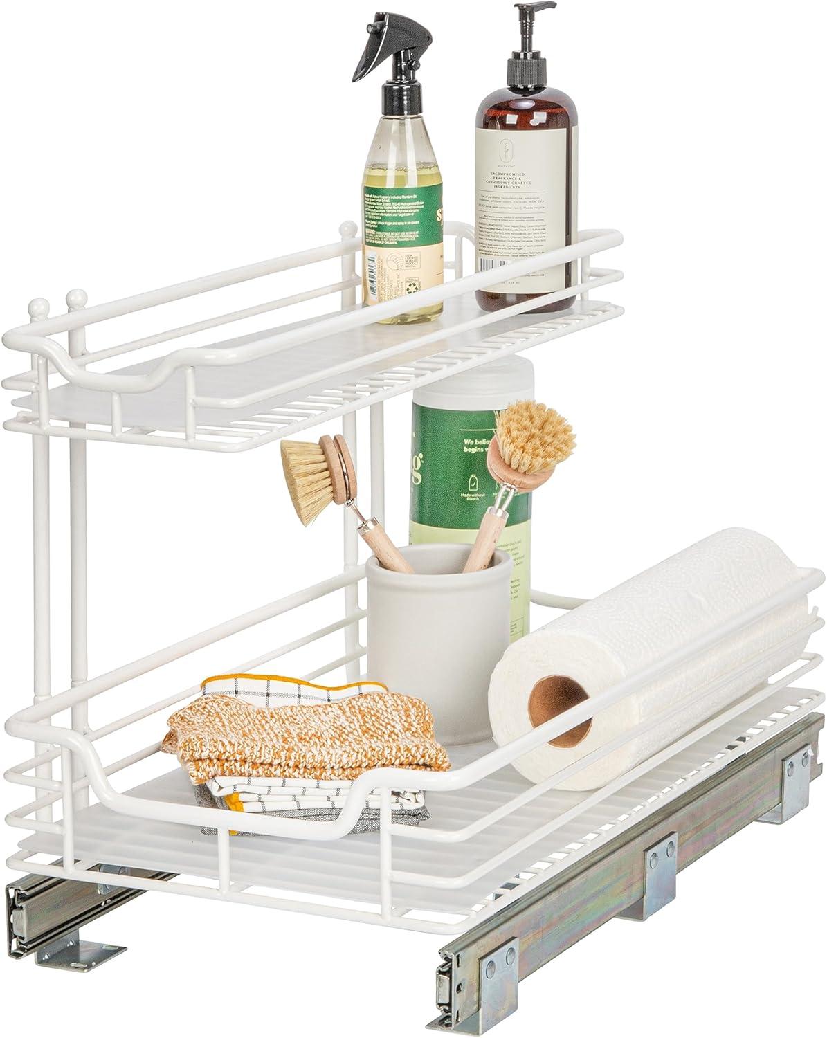 Glidez Powder-Coated Steel Pull-Out/Slide-Out Basket Storage Organizer - 2-Tier Design - White