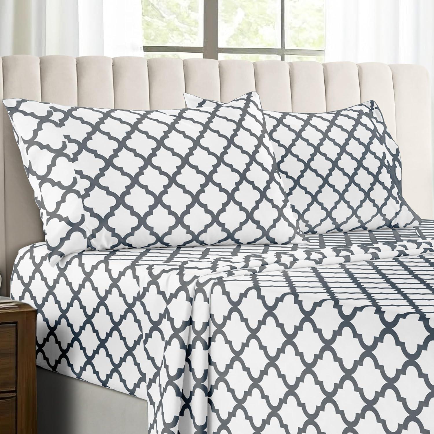 Lux Decor Collection Twin XL Bed Sheets - Premier 1800 Microfiber Deep Pocket Easy Care Sheets Set - White