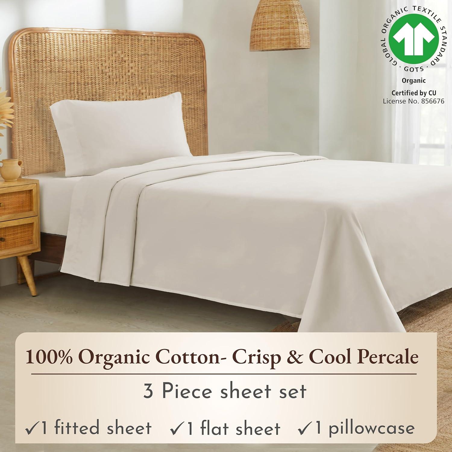 California King Natural Ivory Organic Cotton Percale Sheet Set