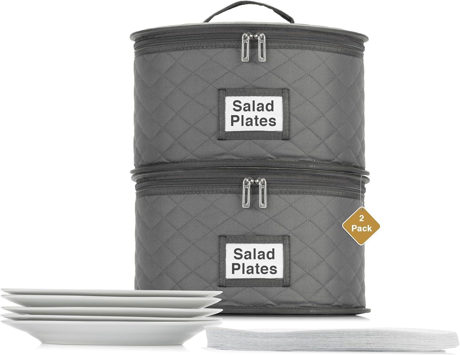 10" Salad Plate Quilted Cases - China Storage Container - Stackable With Padded Interior to Store your Dinnerware Dishes - Great for Luncheon Plates and Pasta Bowls