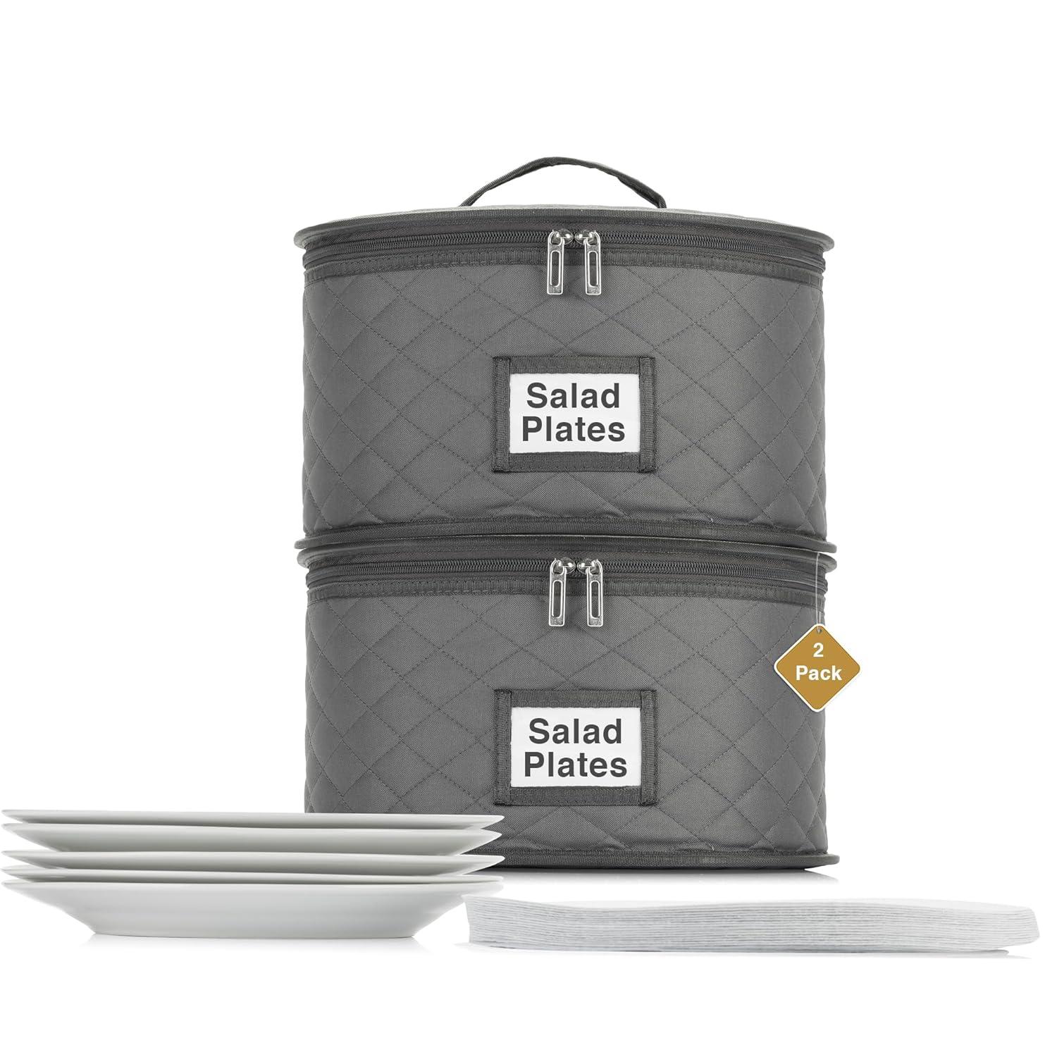 10" Salad Plate Quilted Cases - China Storage Container - Stackable With Padded Interior to Store your Dinnerware Dishes - Great for Luncheon Plates and Pasta Bowls