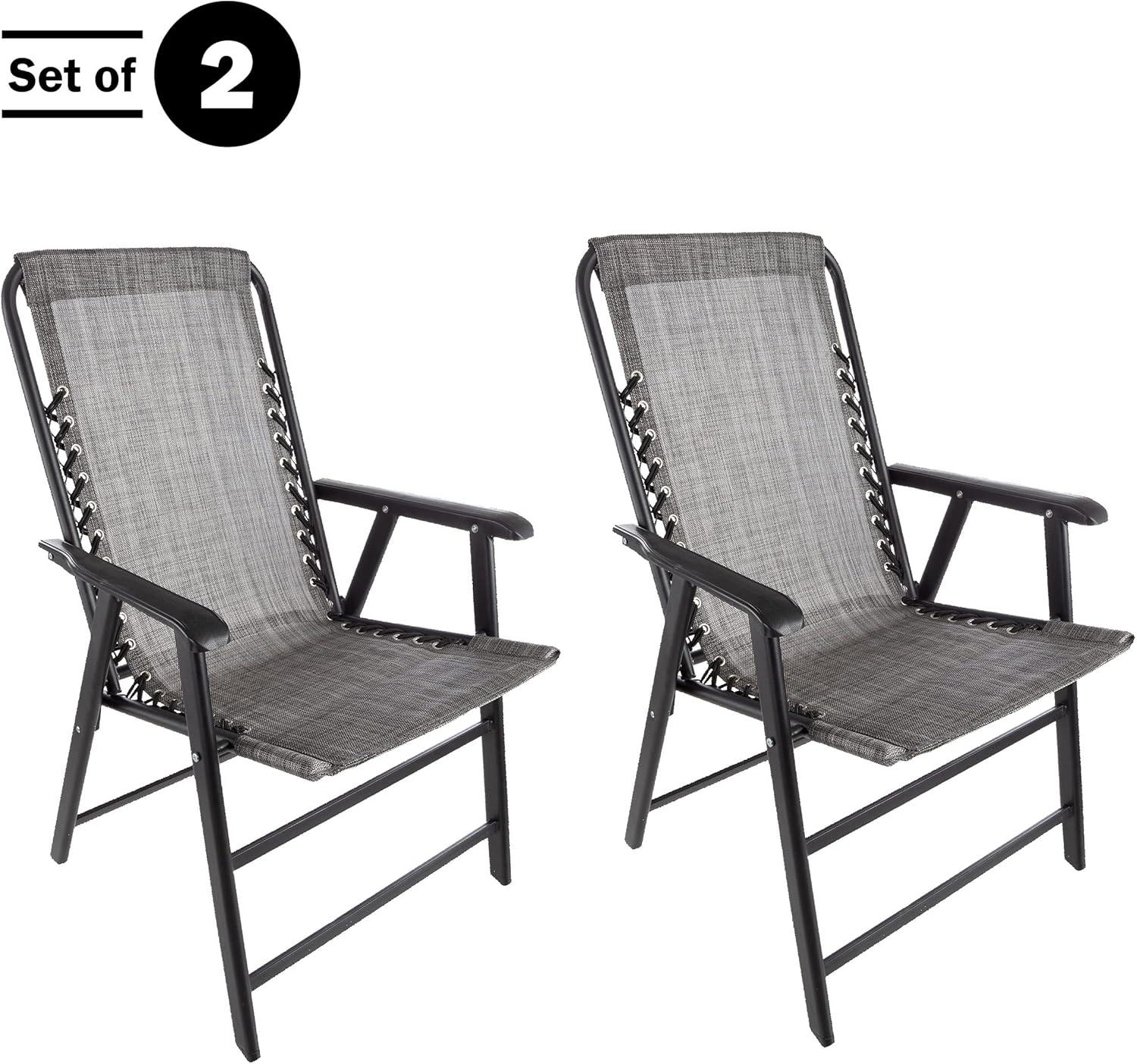 Set of 2 Folding Camping and Lawn Chair with Textilene Fabric and Bungee Suspension by Pure Garden