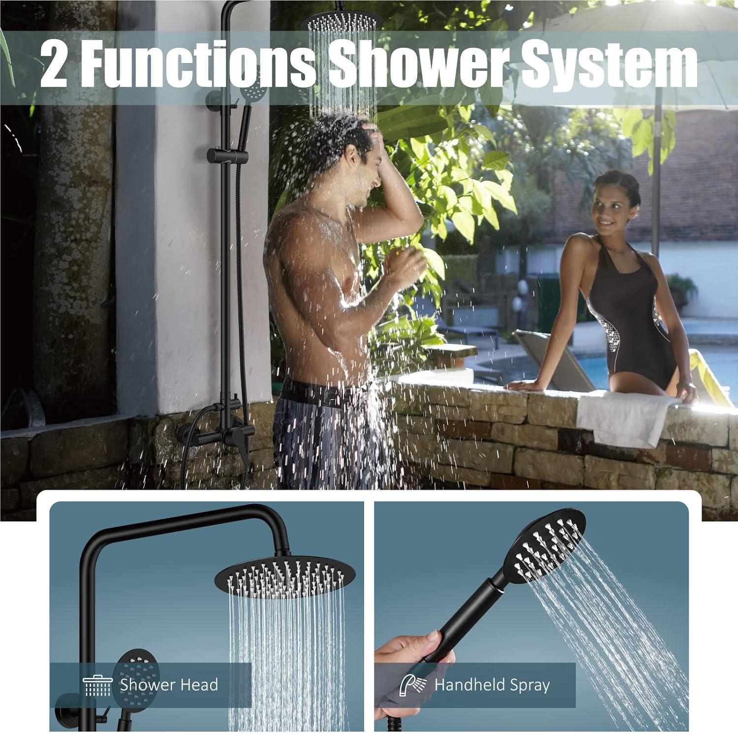 Matte Black Adjustable Stainless Steel Dual Shower Head Set