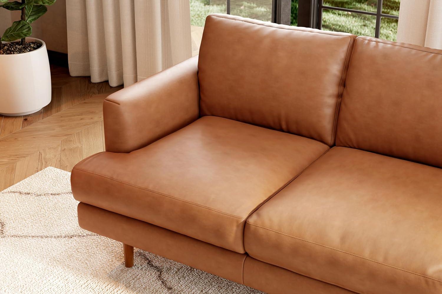 Grosseto Cognac Brown Leather 87" Sofa with Wood Legs