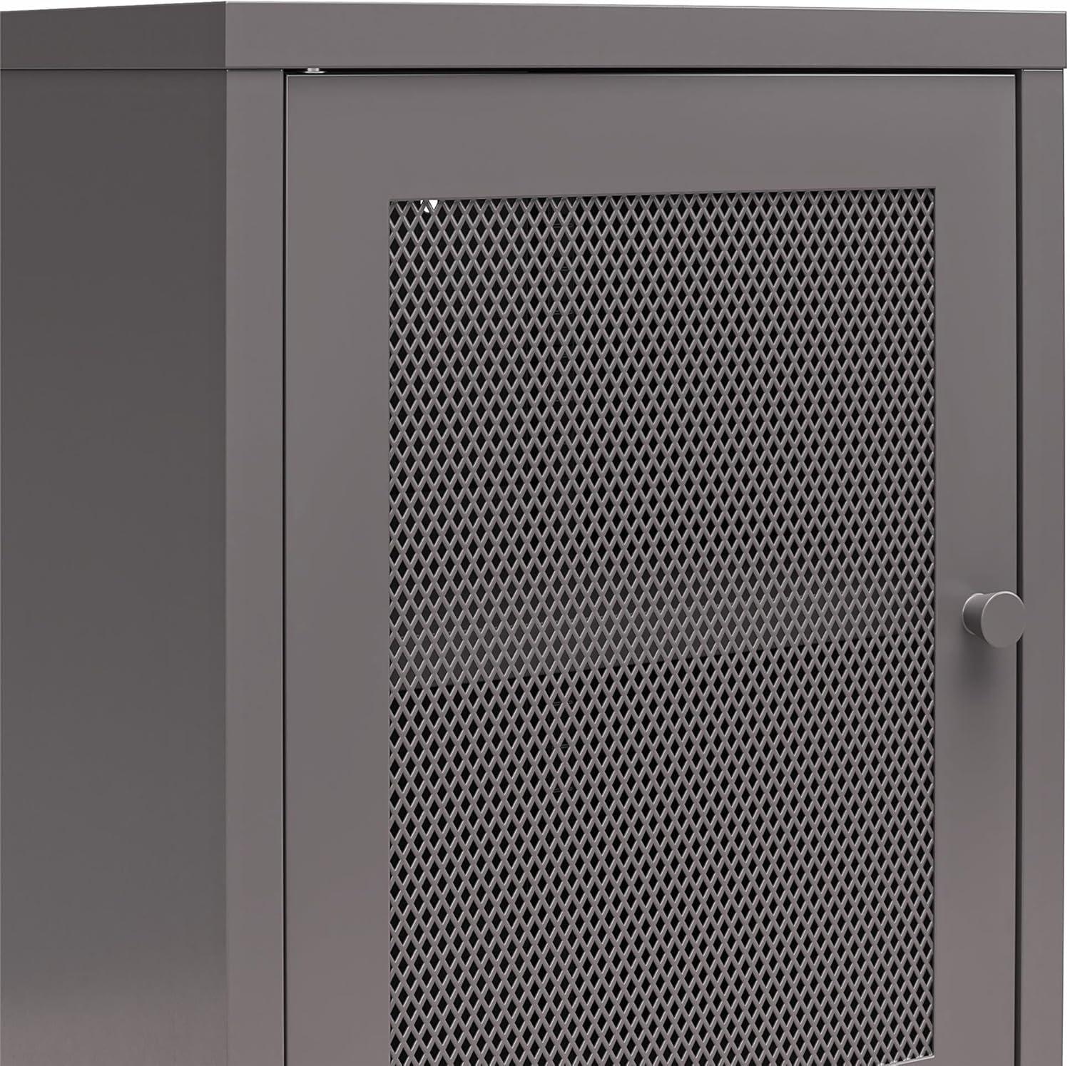 RealRooms Shadwick 1 Door Metal Locker Style End Table with Perforated Metal Mesh Door, Graphite Gray