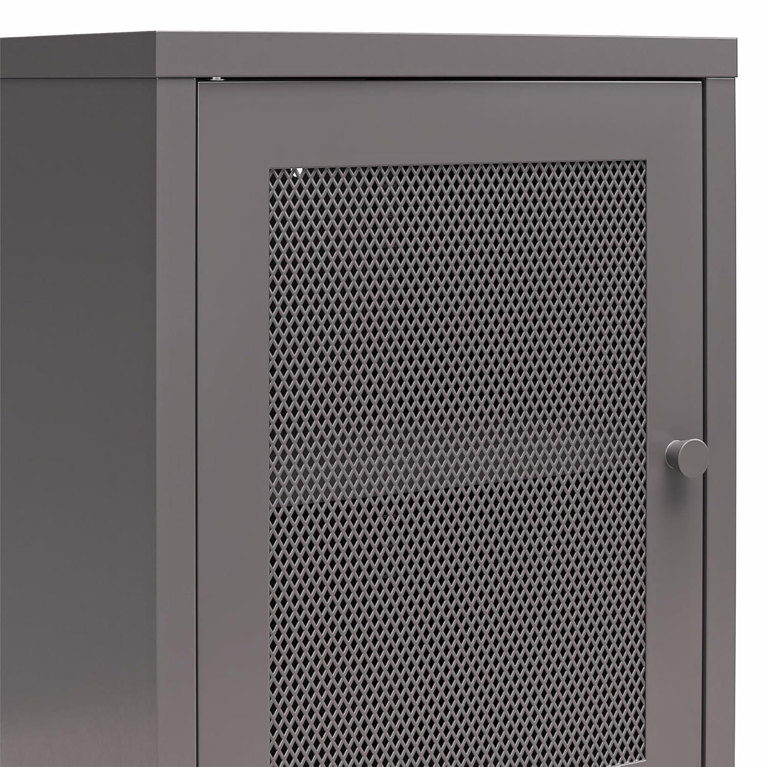RealRooms Shadwick 1 Door Metal Locker Style End Table with Perforated Metal Mesh Door, Graphite Gray