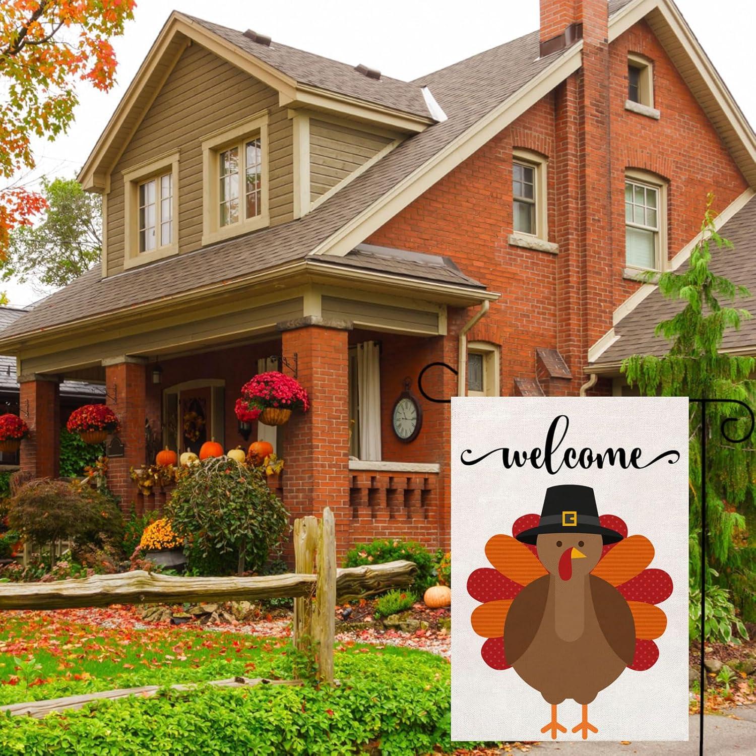 Thanksgiving Garden Flag,Happy Thanksgiving Flags 12 x 18 Inch Thanksgiving House Flag Double-Sided 2 Layer Thanksgiving Turkey House Flag For Thanksgiving Decoration