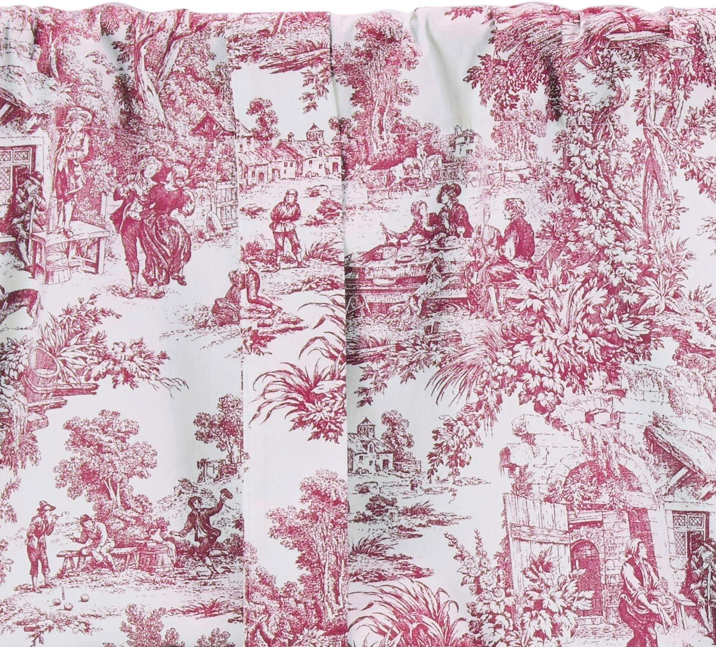 Victoria Park Toile Tie-Up Valence Window Curtain, Red