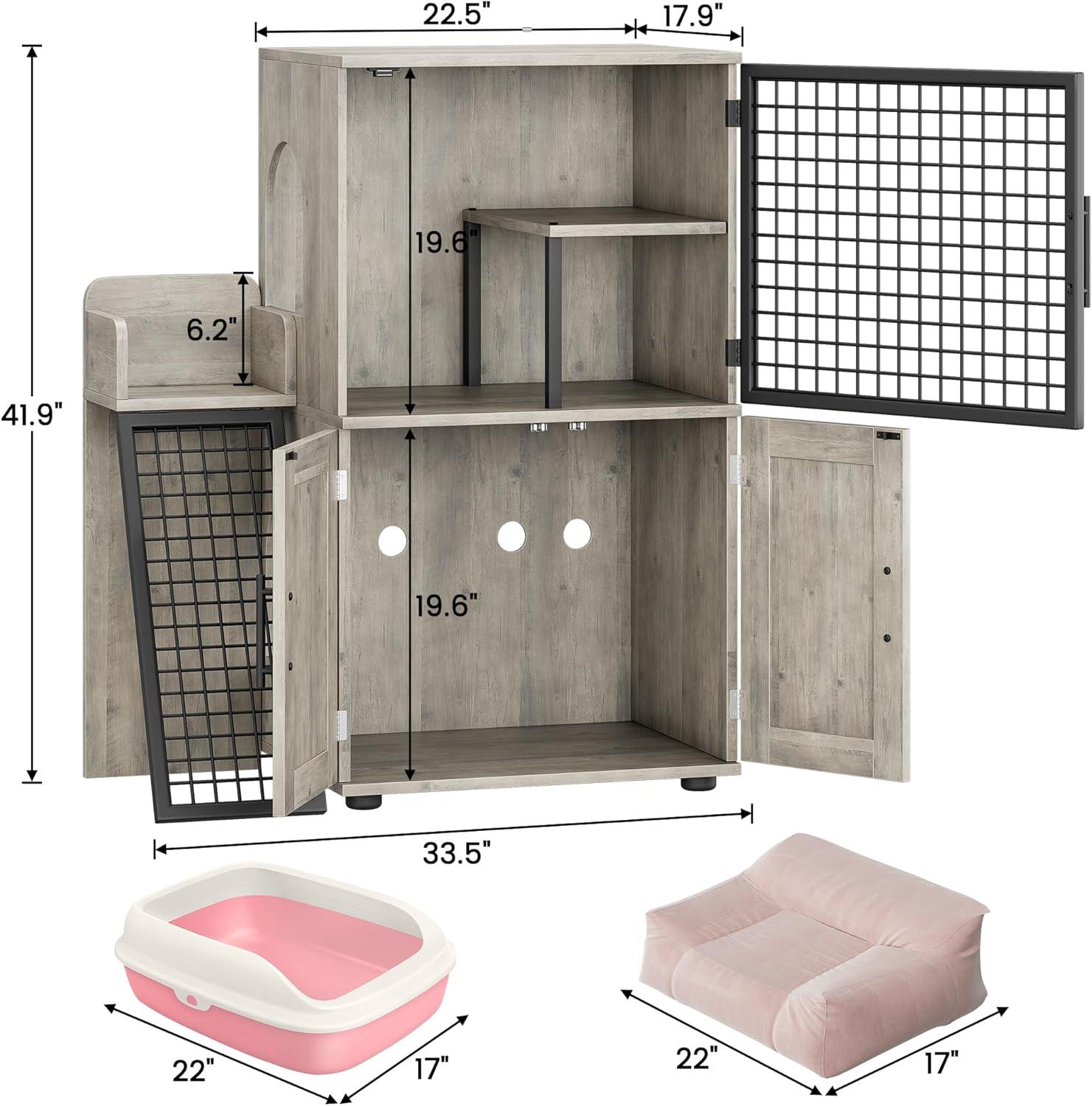 Modern Villa Litter Box Enclosure with Platform, Double Layer Hidden Furniture