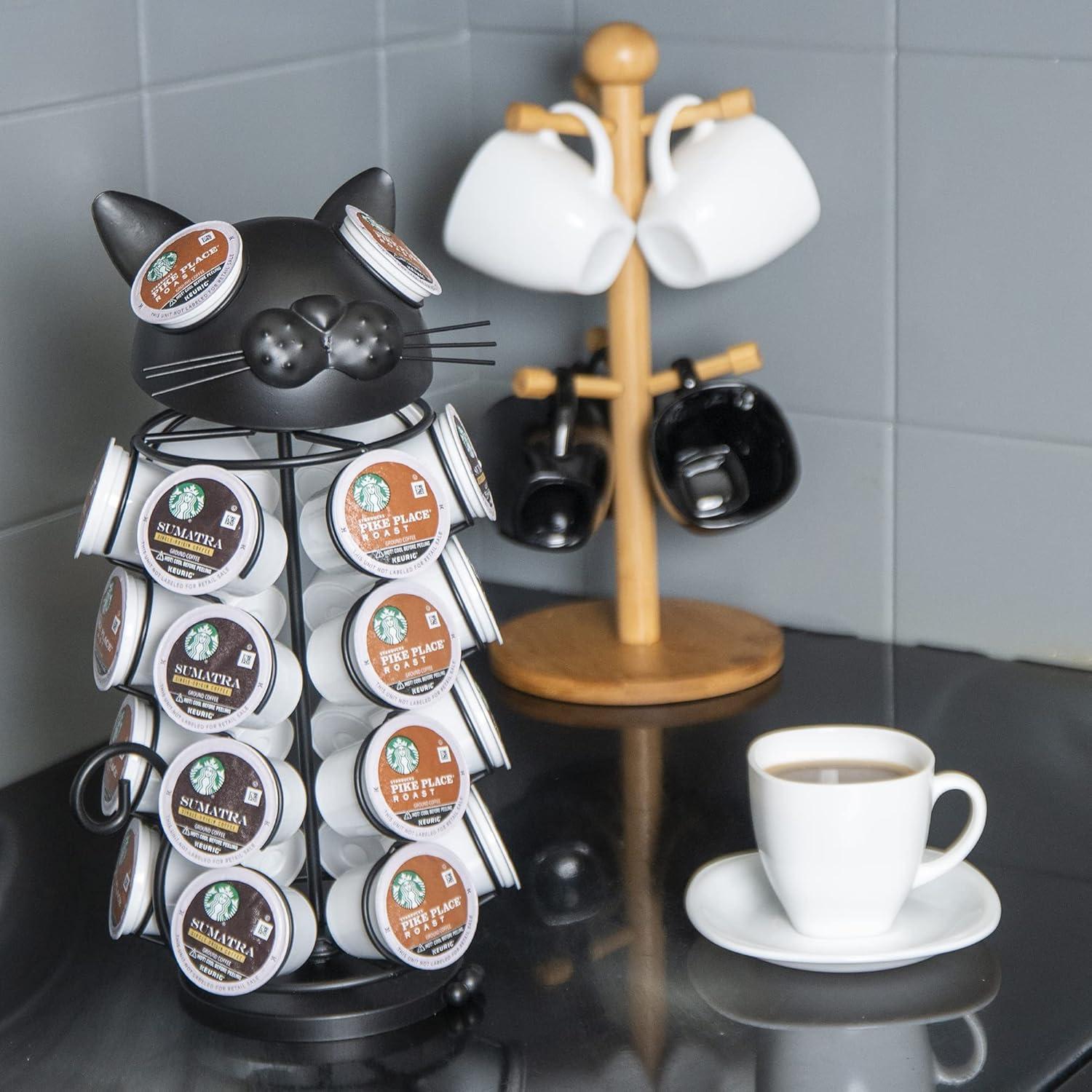 Black Cat Metal Coffee Pod Holder with Carousel Storage