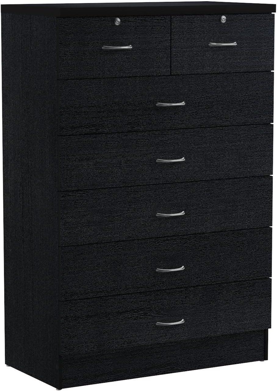 Hodedah 7-Drawer Chest with Locks on 2-Top Drawers in Black