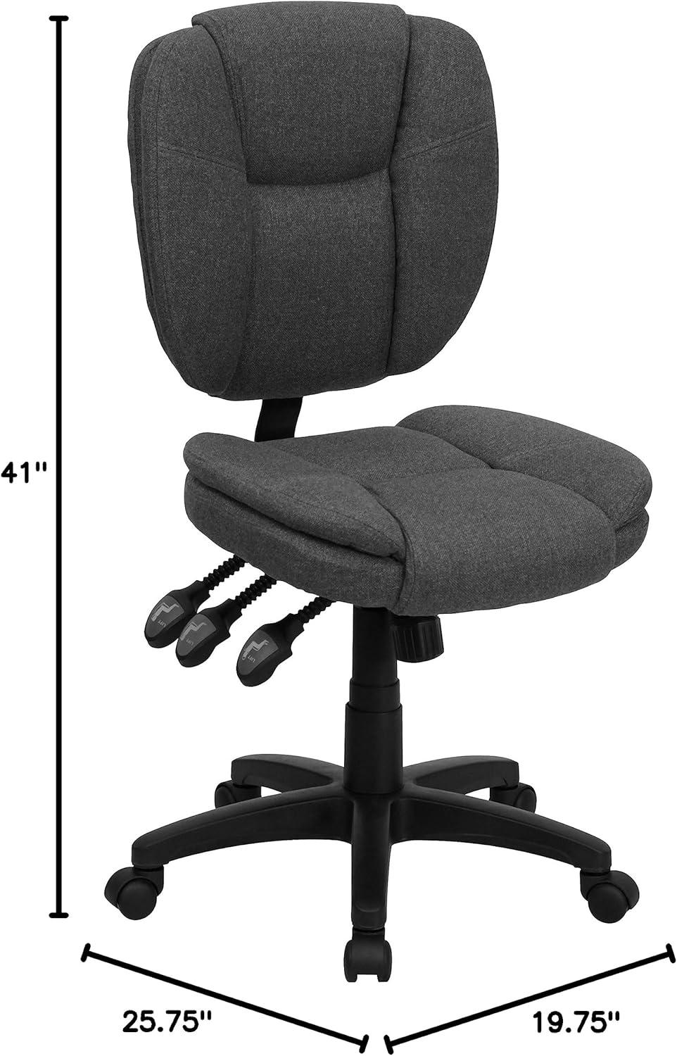 BizChair Mid-Back Gray Fabric Multifunction Swivel Ergonomic Task Office Chair with Pillow Top Cushioning