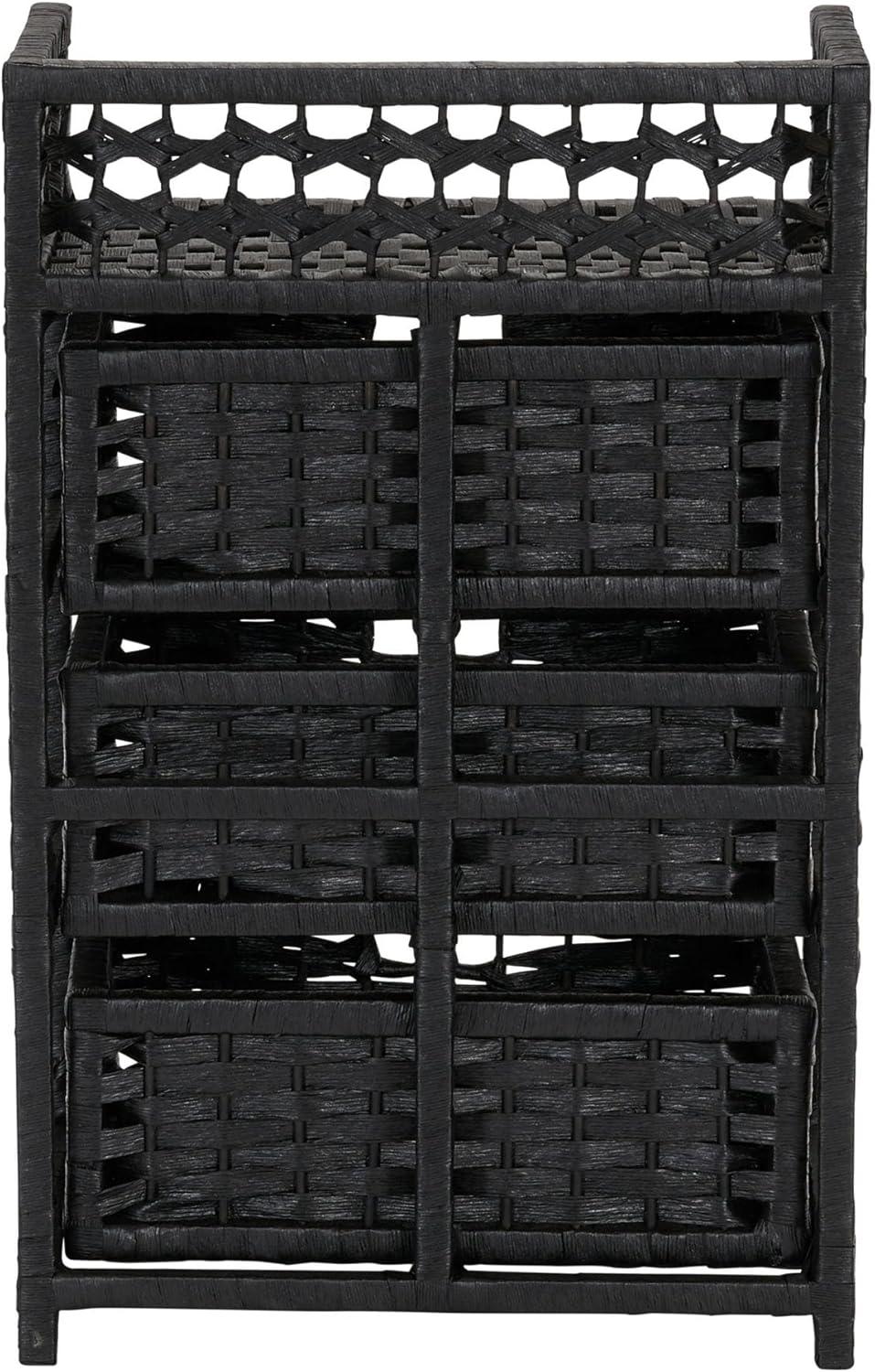 Sleek Black Paper Rope 3-Drawer Compact Chest