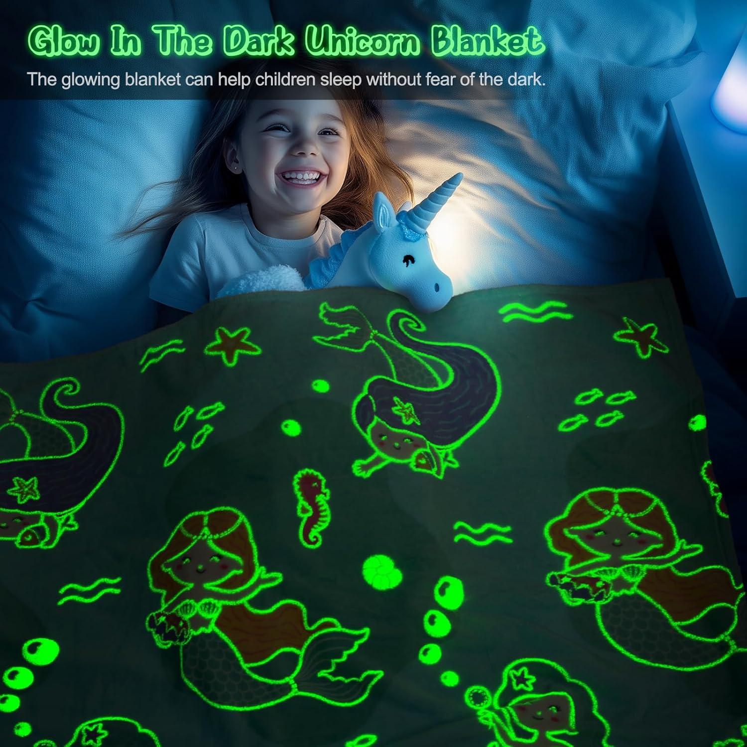 Glow in the Dark Mermaid Polyester Throw Blanket 50" x 60"