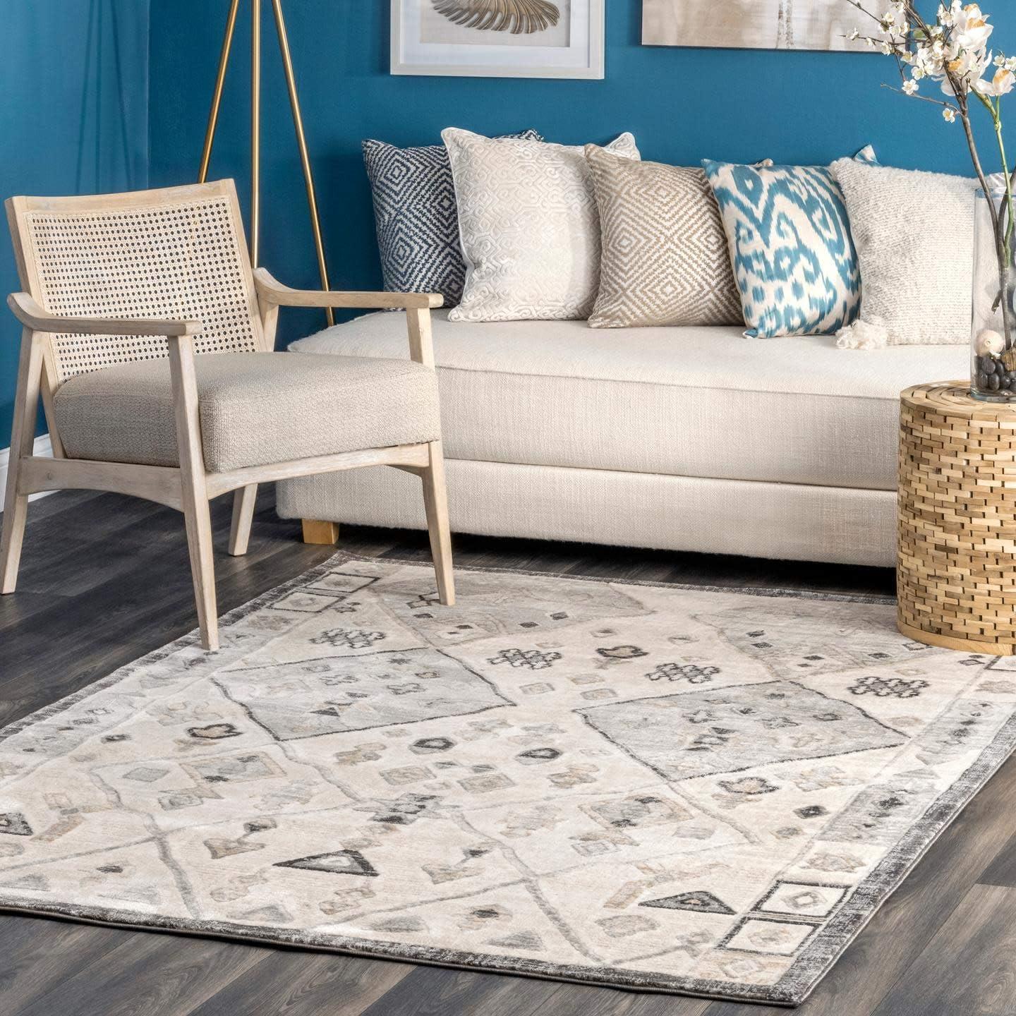 Reversible Geometric Synthetic Area Rug 4' x 6' - Easy Care Design