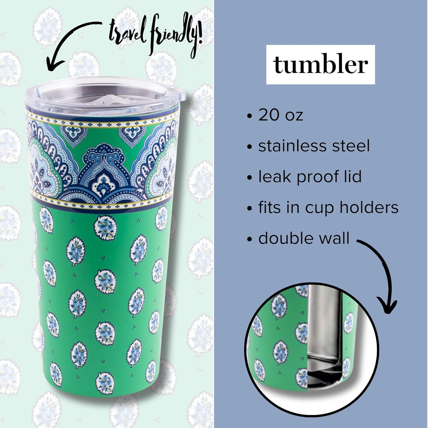 Green Floral Insulated Stainless Steel Travel Tumbler with Lid