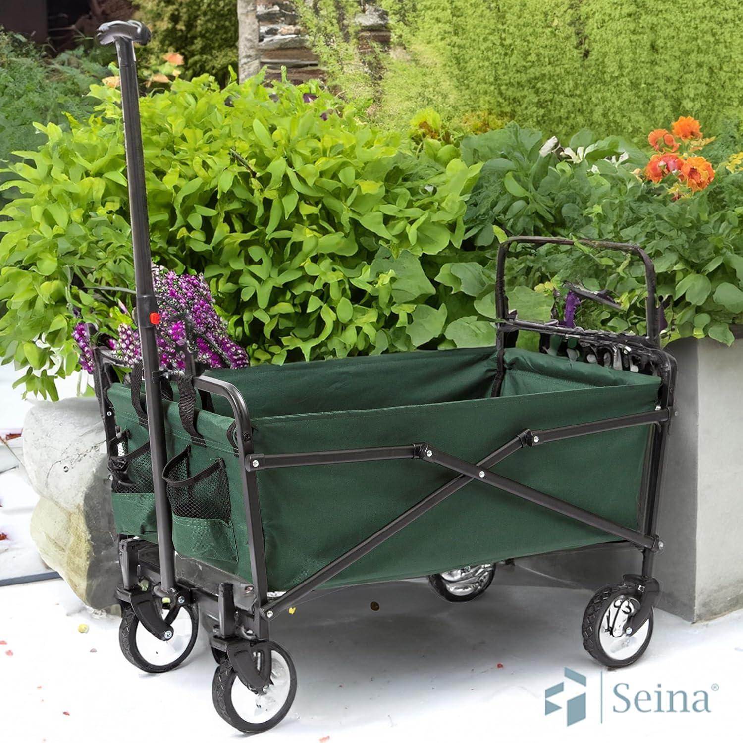 Seina Heavy Duty Compact Folding 150lb Capacity Outdoor Utility Cart, Green