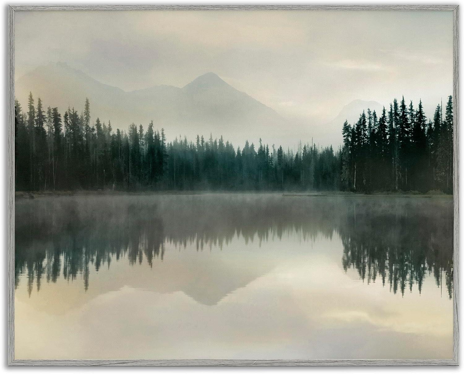 Stupell Industries Foggy Lake Forest Landscape Soft Nature Water Reflection Gray Framed Giclee, 24 x 30