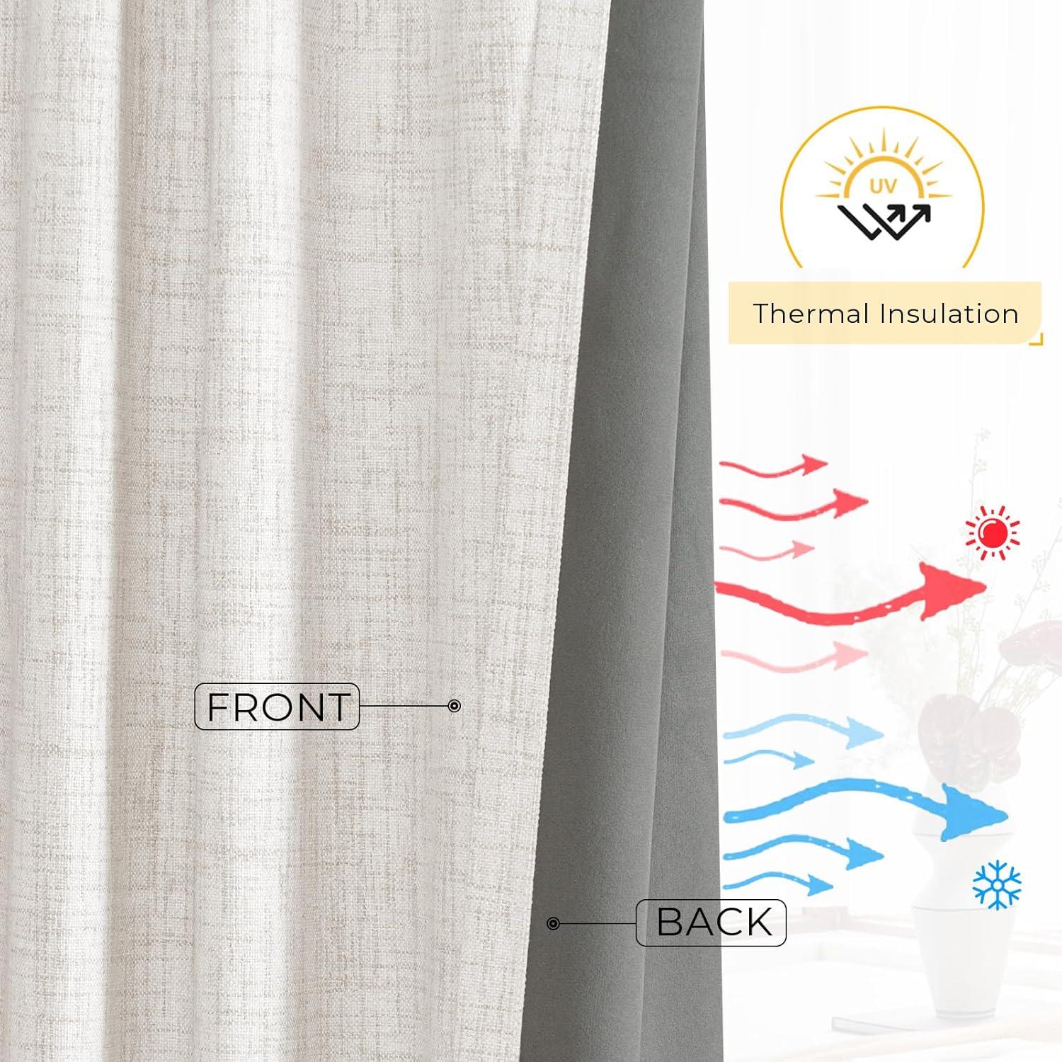 Beige Linen Blackout Curtains with Rod Pocket and Clip Rings, 84 Inches Long