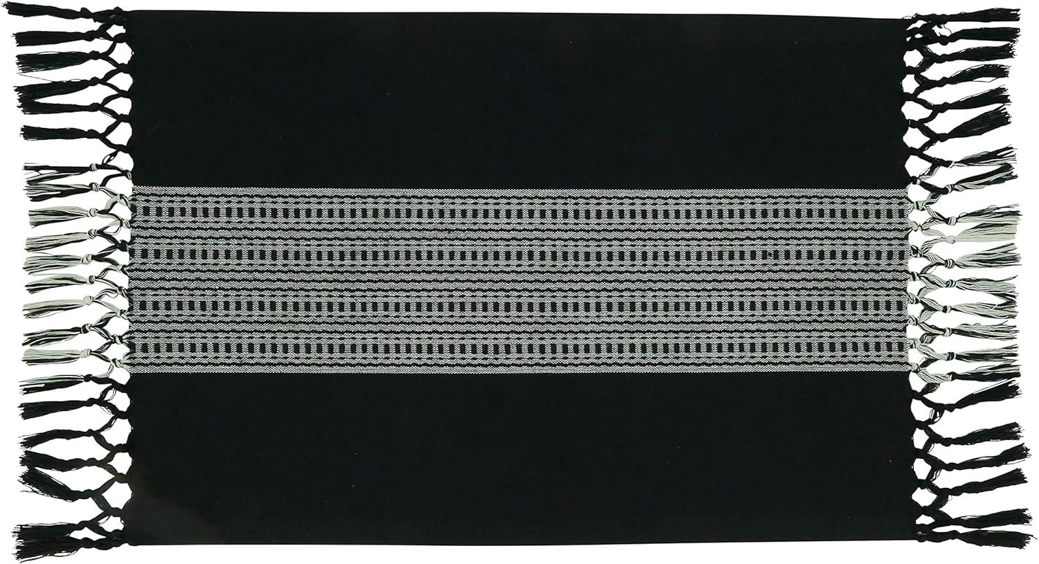 Black and Gray Cotton Striped Rectangle Placemats with Tassels