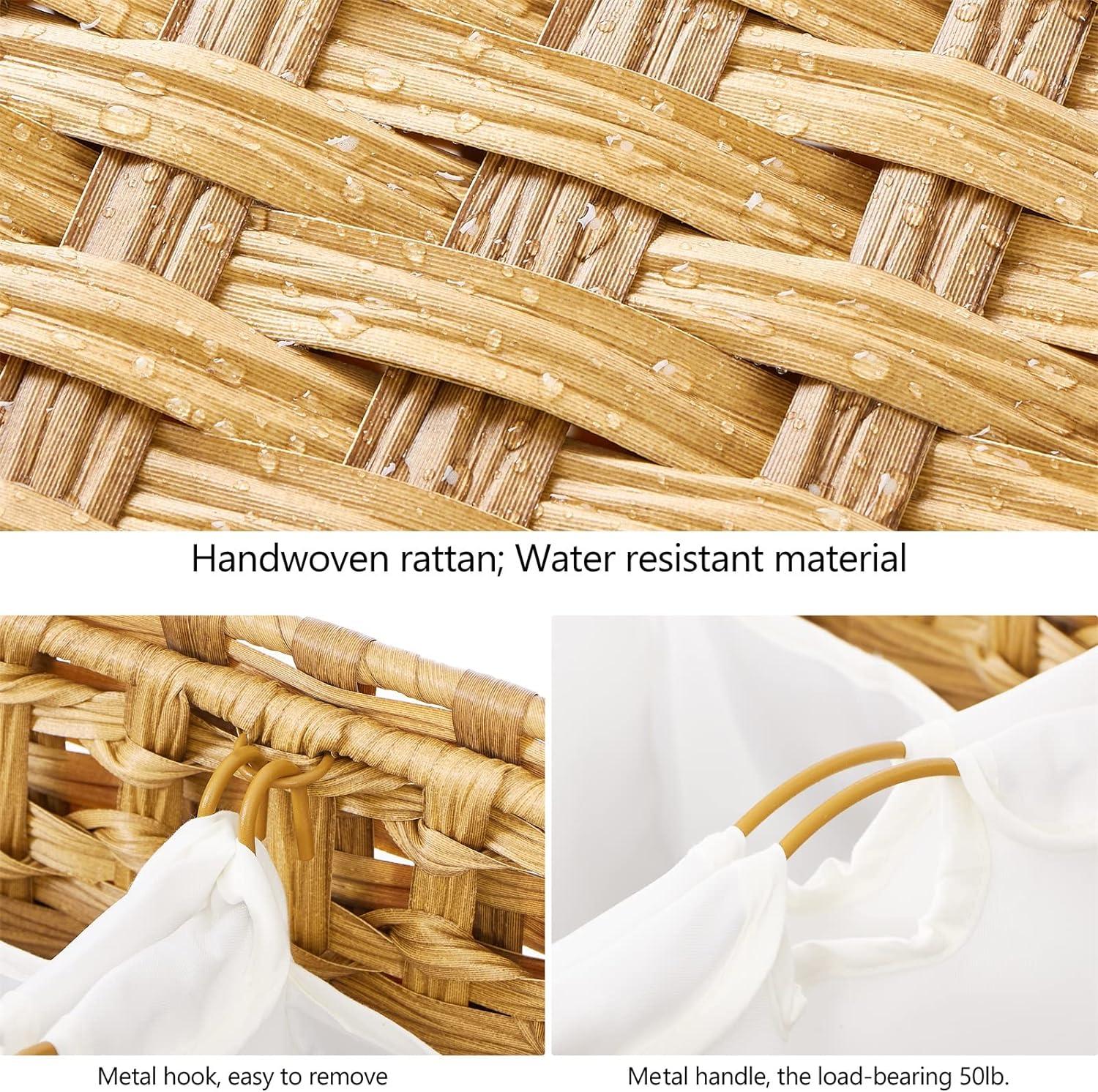 Natural Wicker Laundry Hamper with Lid and Liner Bags