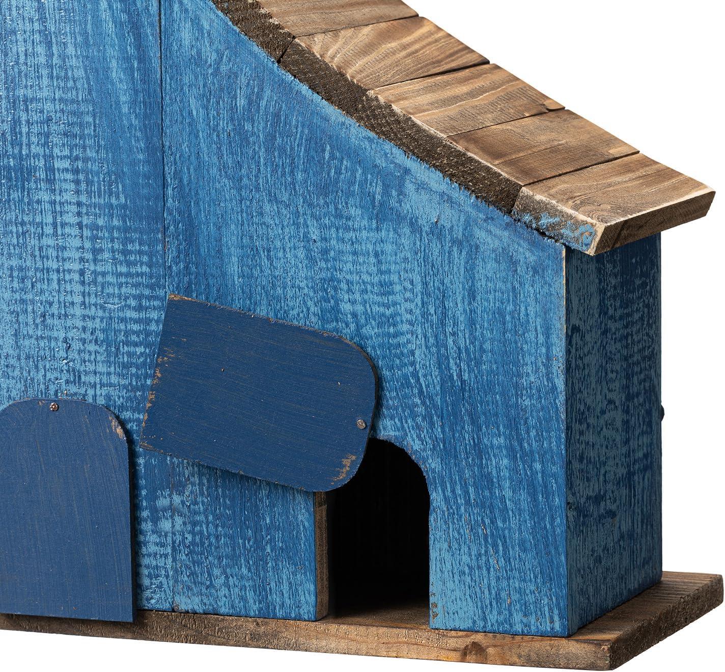 Oversized Blue Wooden Birdhouse with 3D Flowers