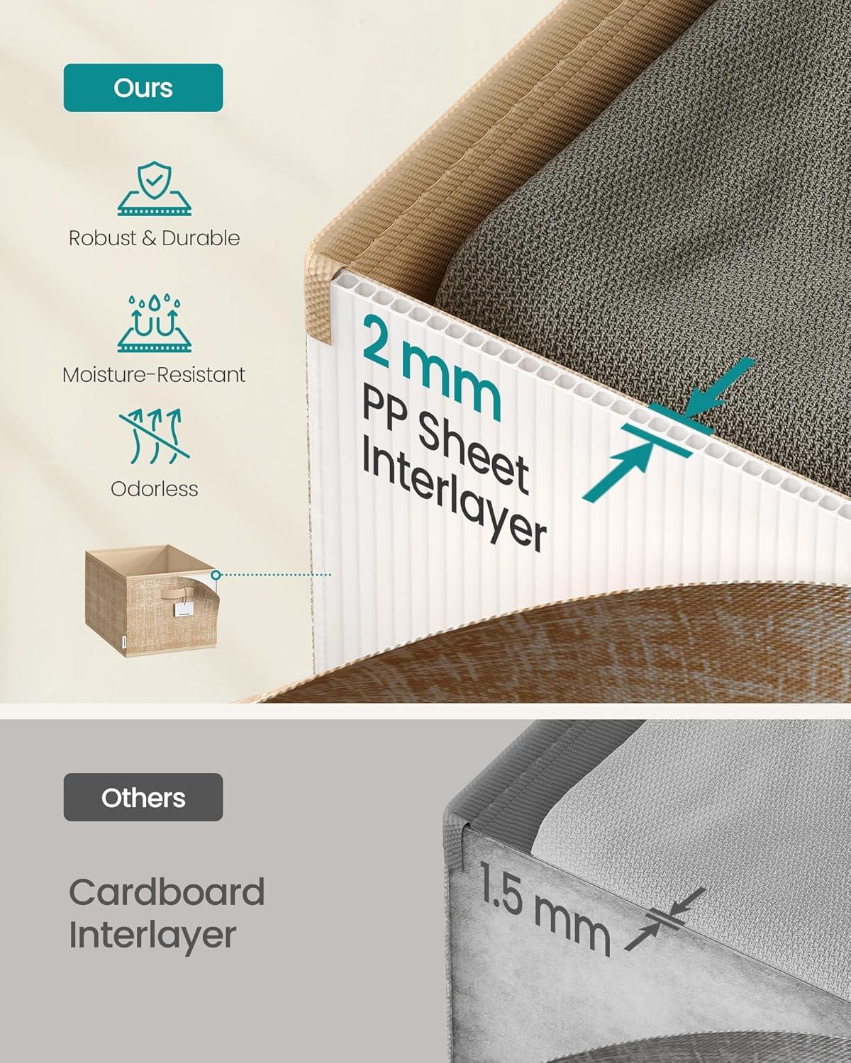 SONGMICS Storage Baskets, Set of 3 Fabric Storage Bins, 15.7 x 11.8 x 9.5 Inches, Foldable Closet Organizer for Shelves, 2 Handles, Label Holders, for Bedroom, Living Room, Sand Beige UROB440K01