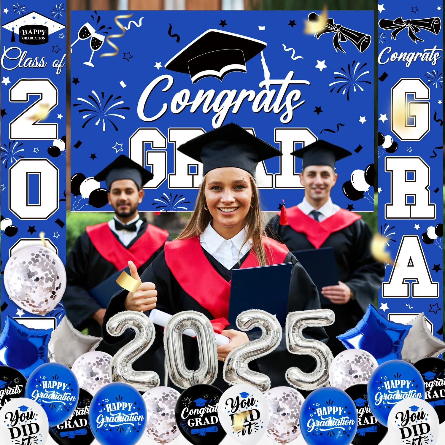 Graduation Decorations 2025, Graduation Decorations Class of 2025, Red Themed 2025 Graduations Party Decorations Include Banner, Backdrop, Balloons Kit, Foil Number 2025 for Grad Party Supplies